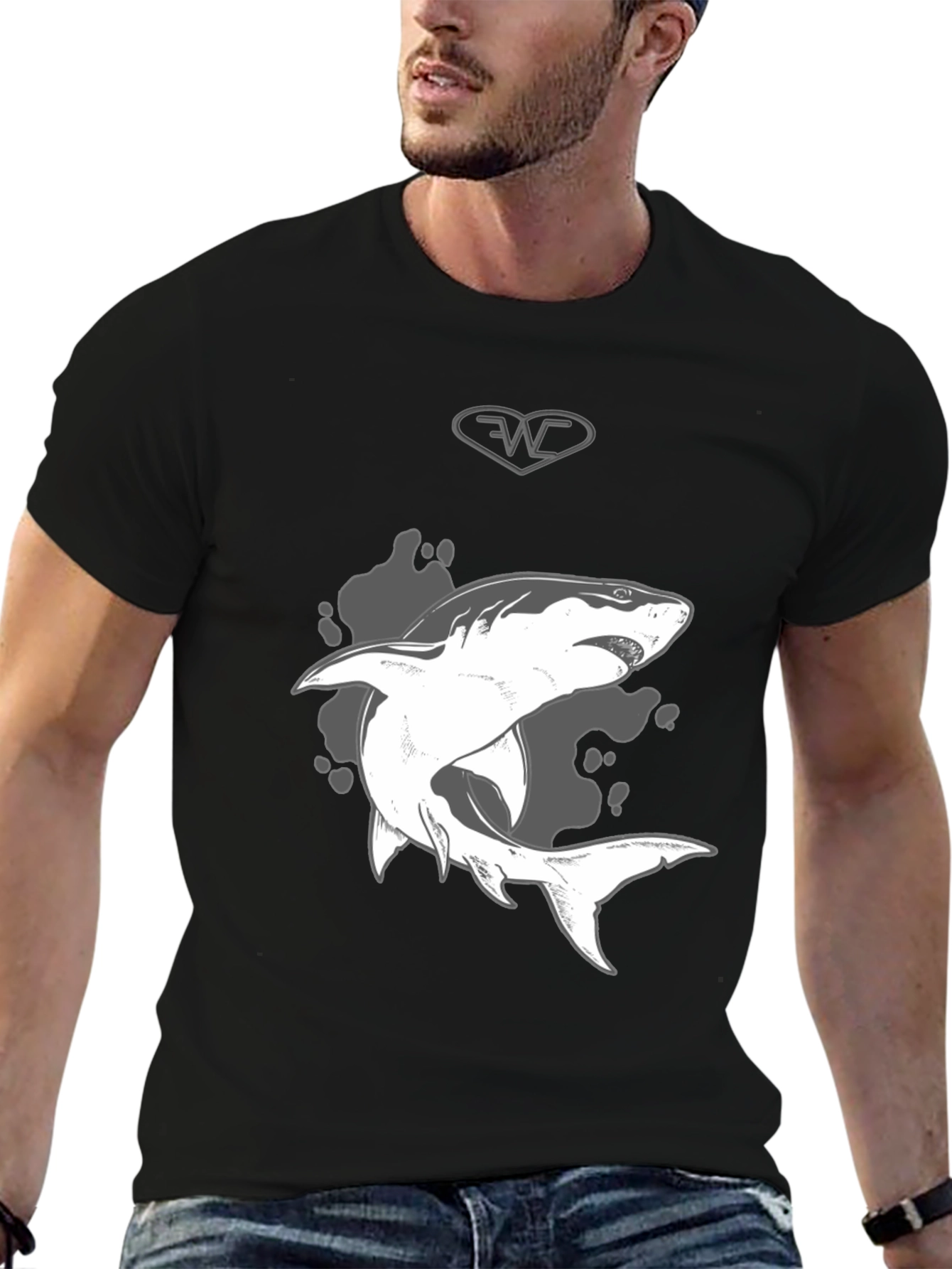 Black Shark Graphic Print Black T-Shirt - Mens Casual Style view 6