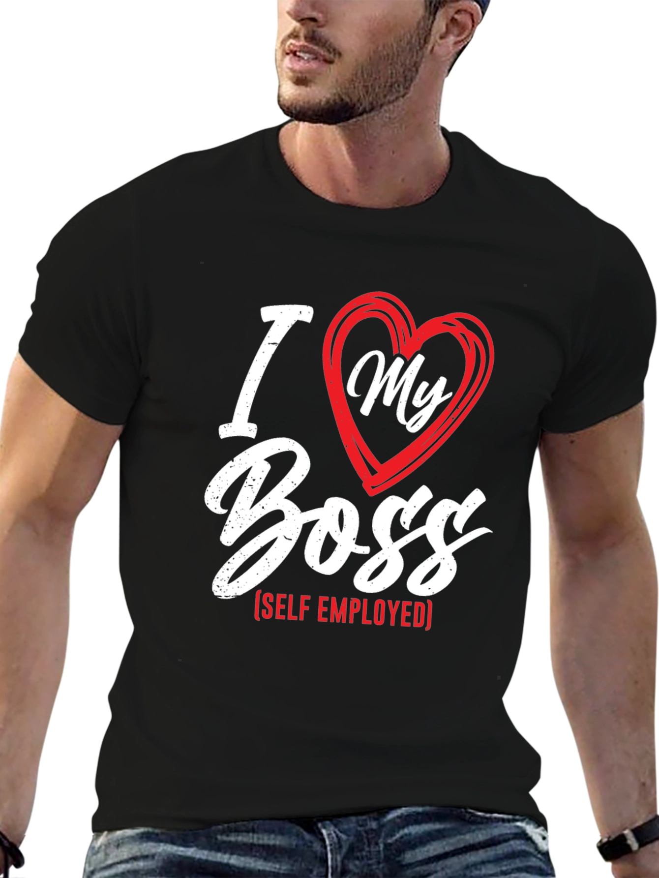 Black I Love My Boss - Self Employed Black T-Shirt view 6
