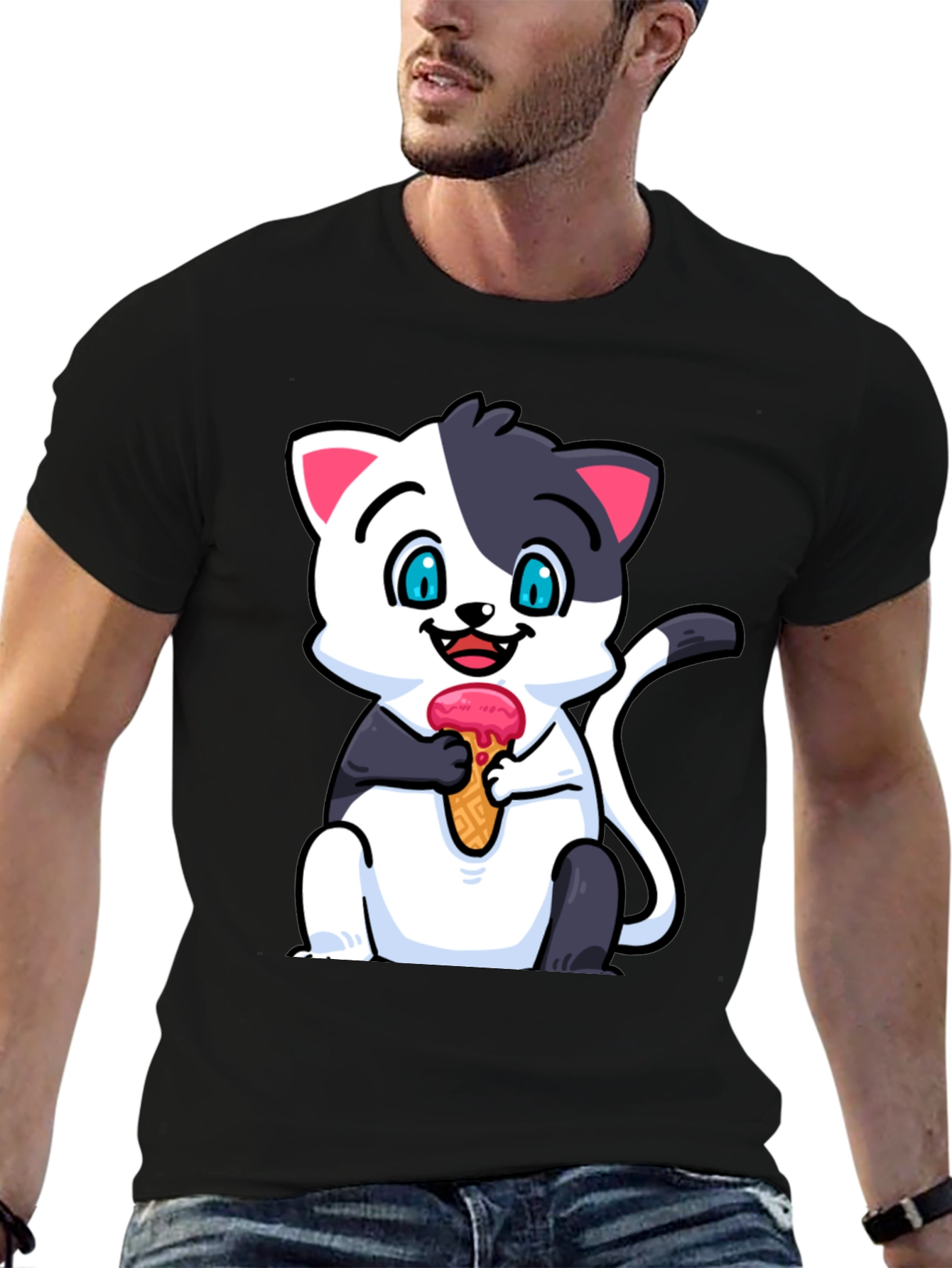 Black Cute Cat Ice Cream T-Shirt view 6