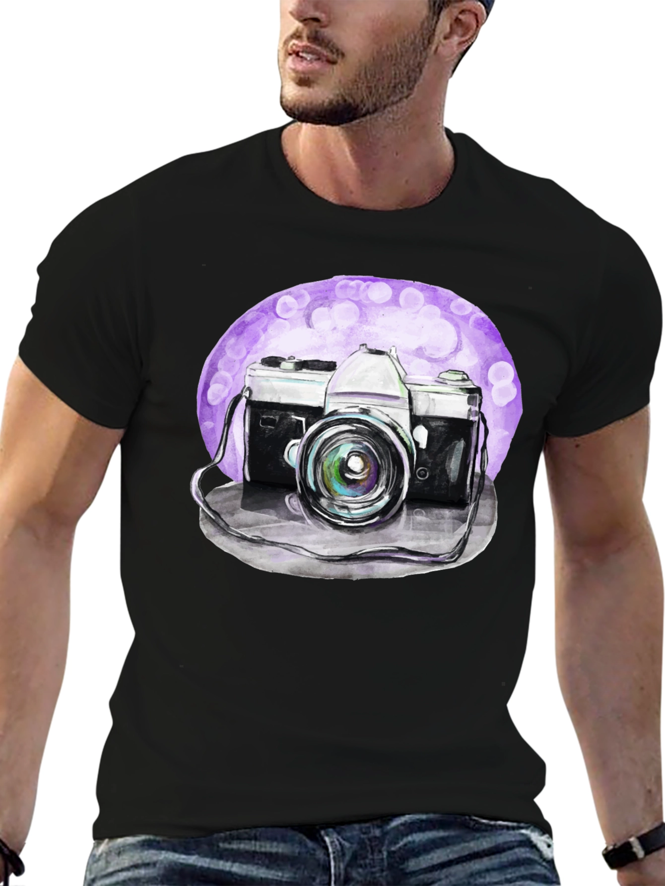 Black Vintage Camera Graphic Tee - Artistic Design view 6