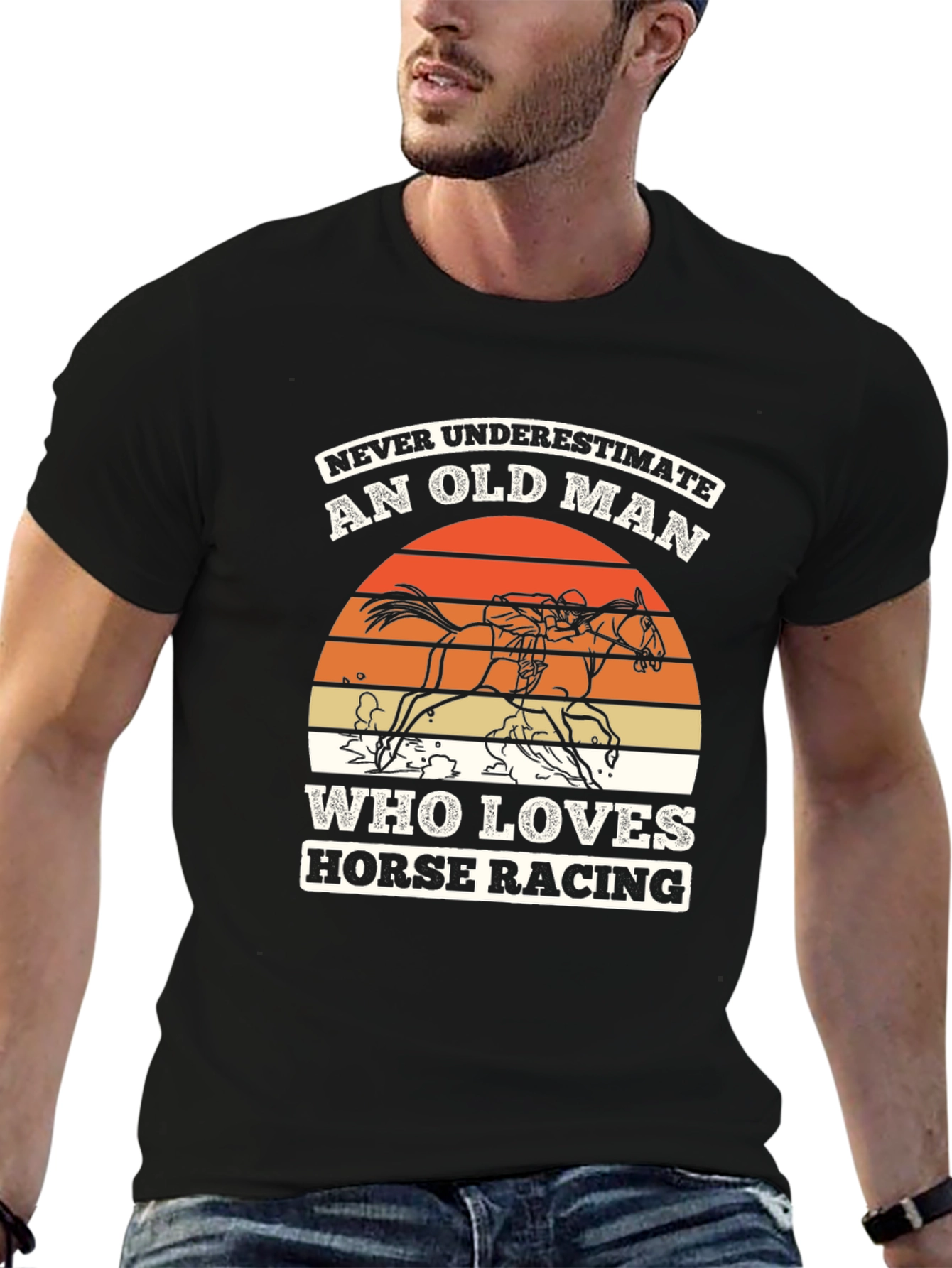 Black Old Man Horse Racing Graphic T-Shirt view 6