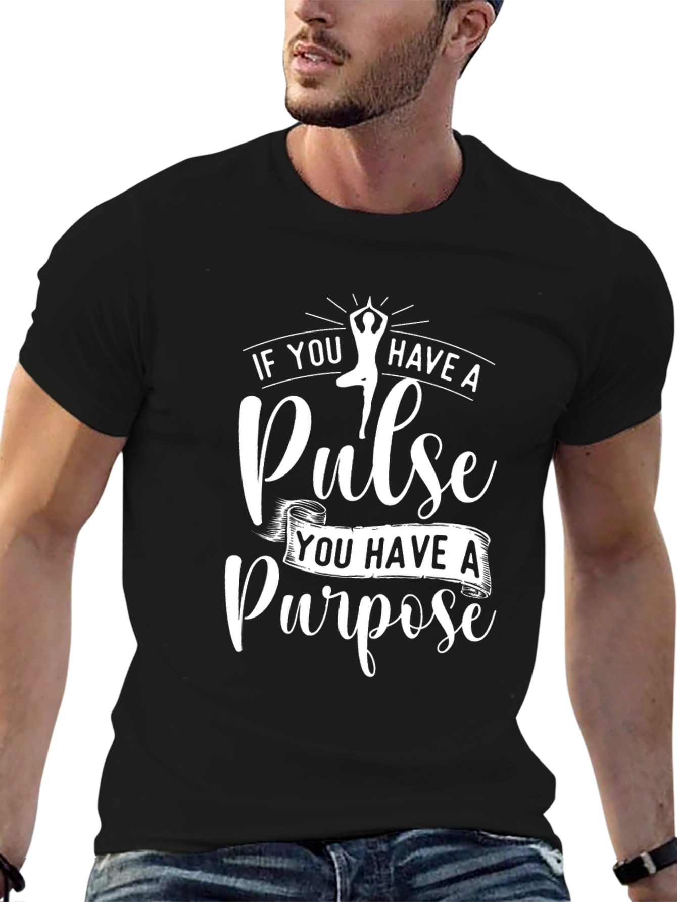 Black Pulse Purpose T-Shirt - Motivational Yoga Tee view 6