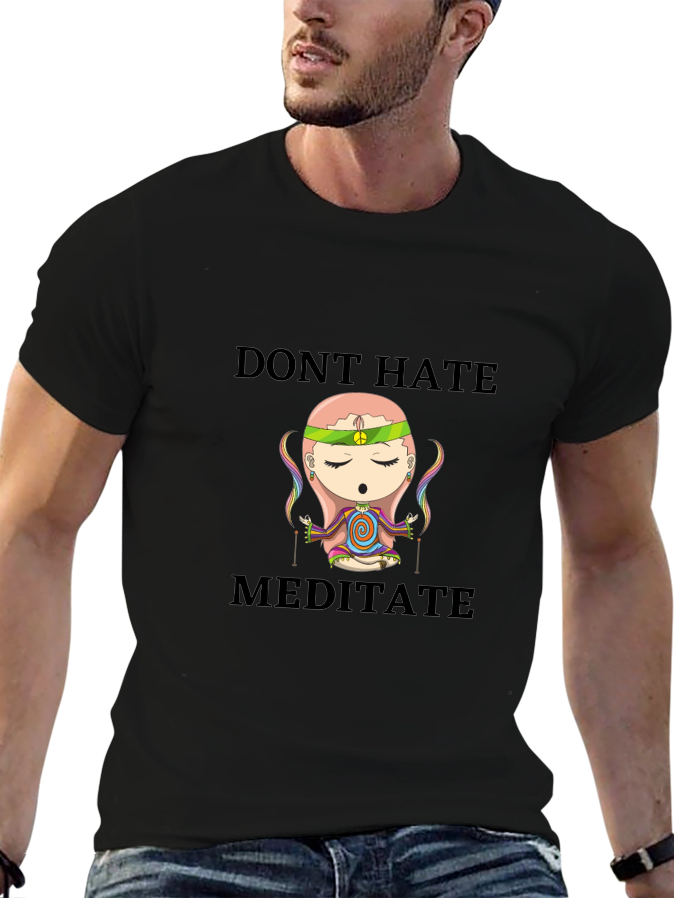 Black Don't Hate Meditate T-Shirt - Peaceful Cartoon view 6