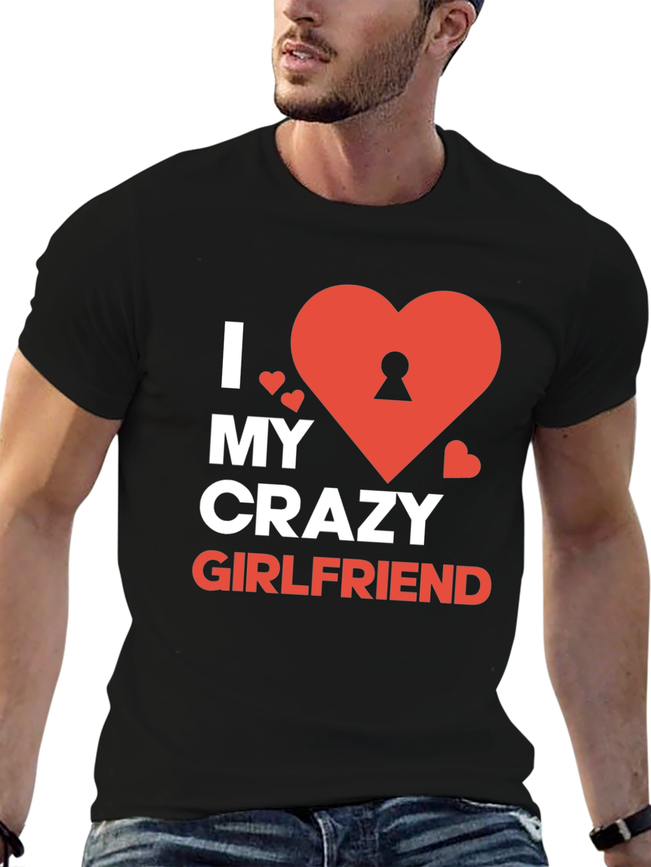 Black I Love My Crazy Girlfriend Graphic Tee - Novelty Heart Design view 6
