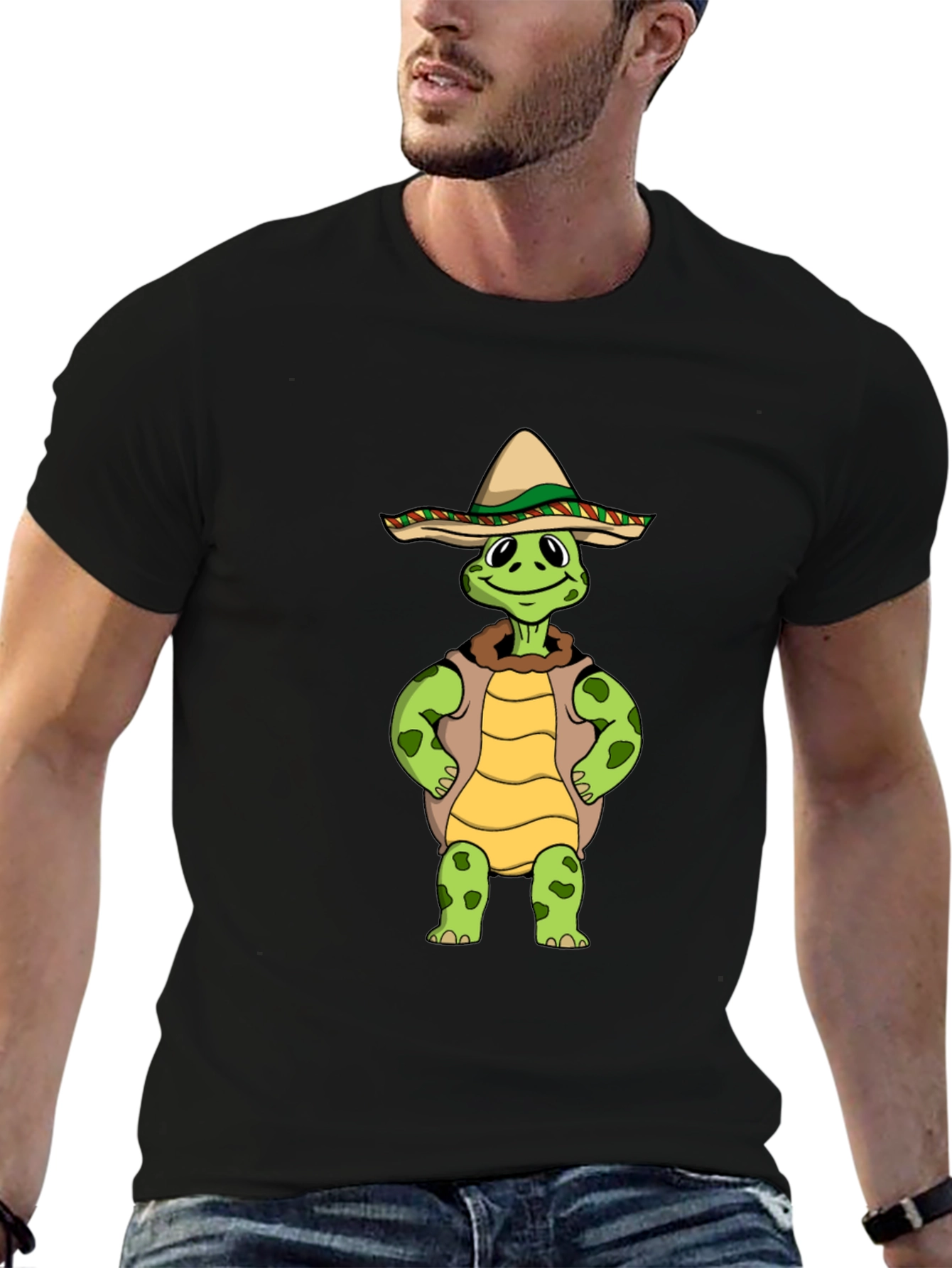 Black Funny Turtle Sombrero Graphic T-Shirt view 6