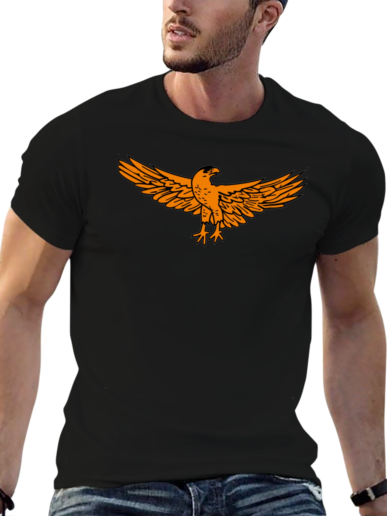 Black Black T-Shirt with Orange Eagle Design view 6