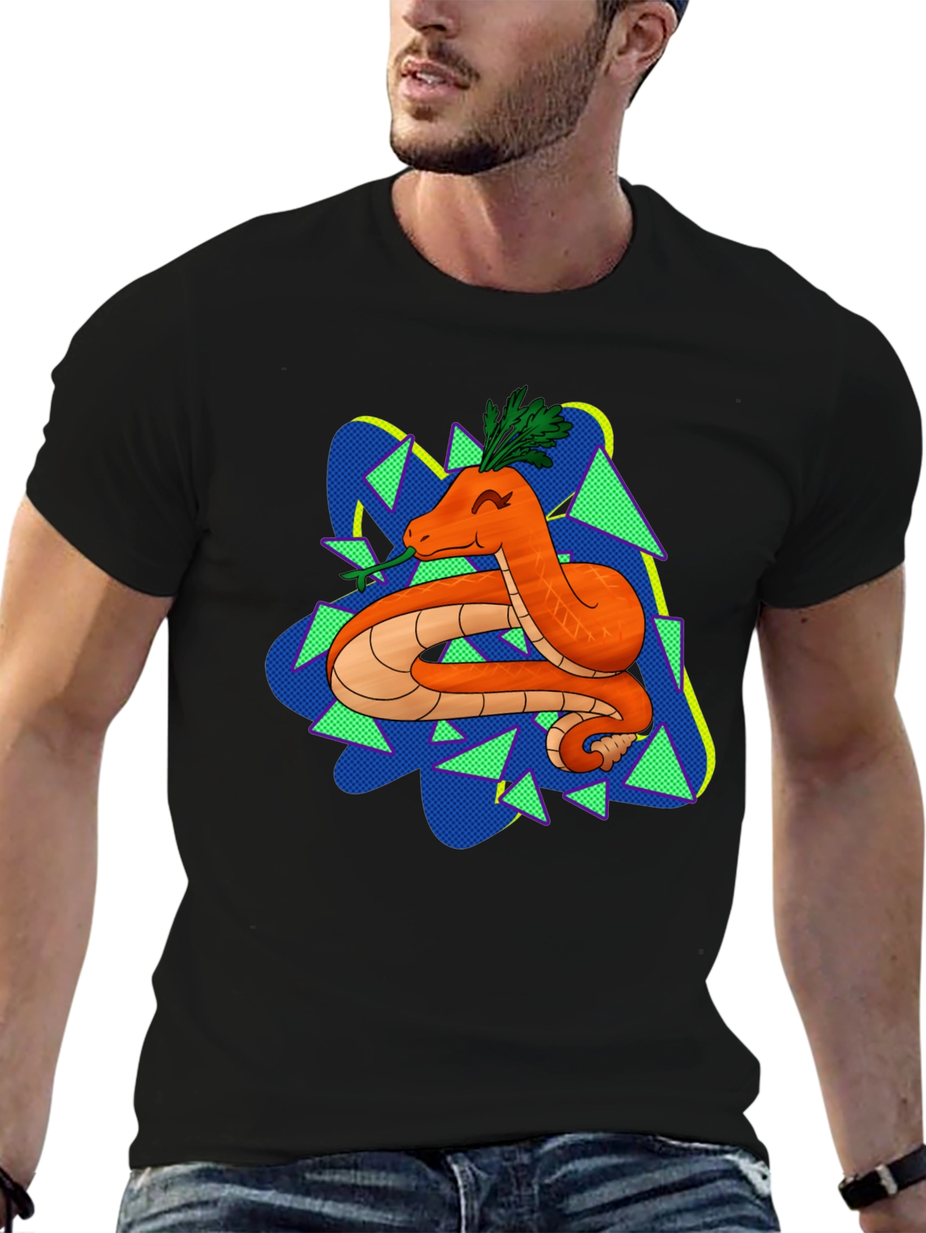 Black Carrot Snake Graphic T-Shirt - Quirky & Fun Design view 6