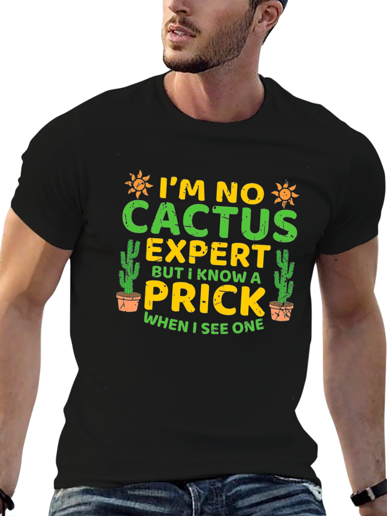 Black I'm No Cactus Expert Funny Graphic Tee view 6