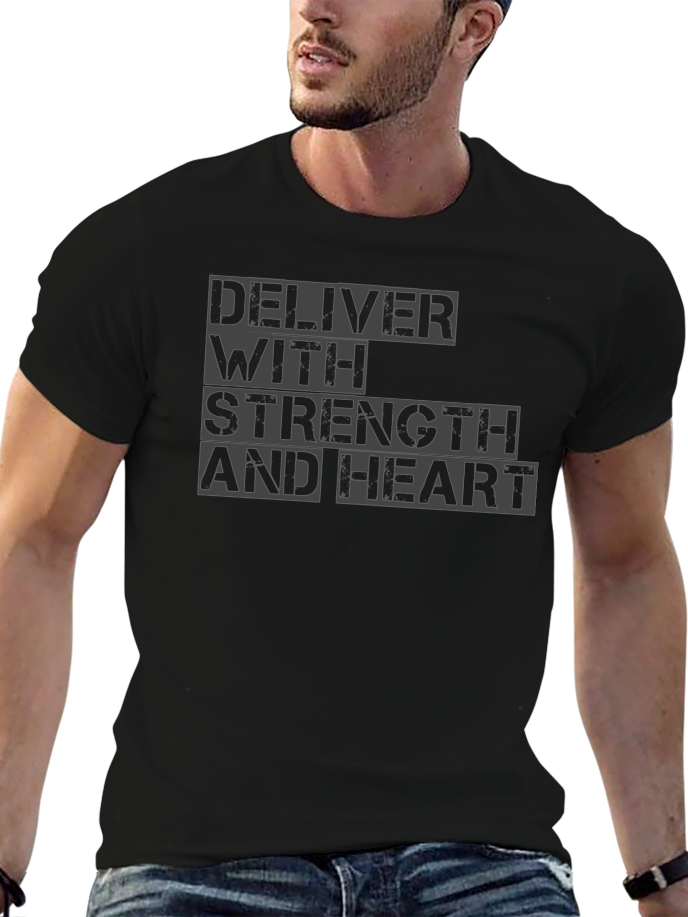 Black Deliver with Strength and Heart T-Shirt view 6