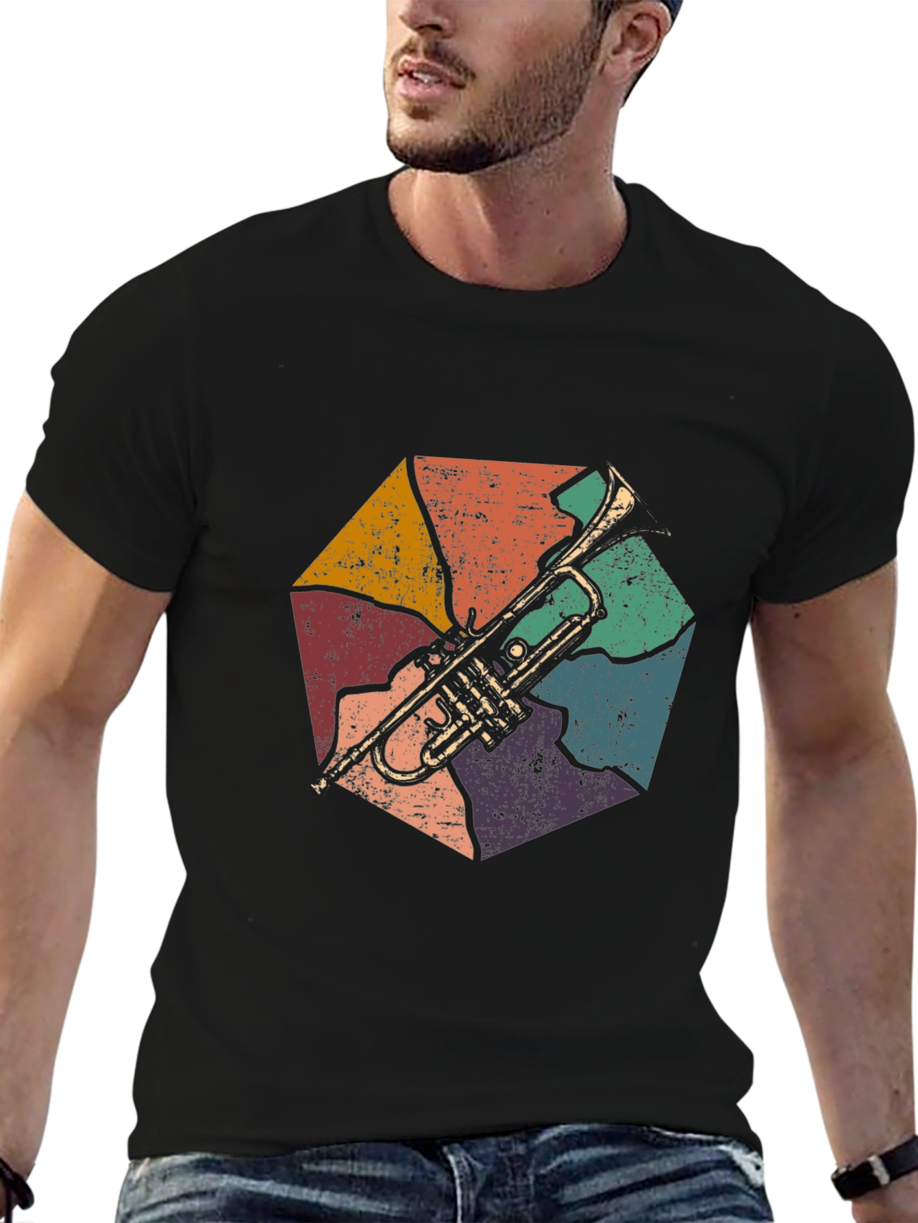 Black Retro Trumpet Graphic T-Shirt view 6