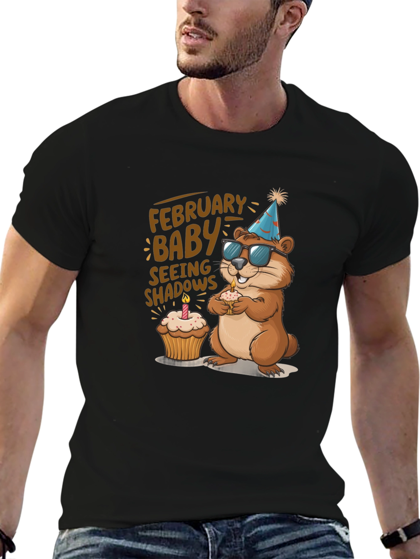 Black February Baby Groundhog T-Shirt view 6