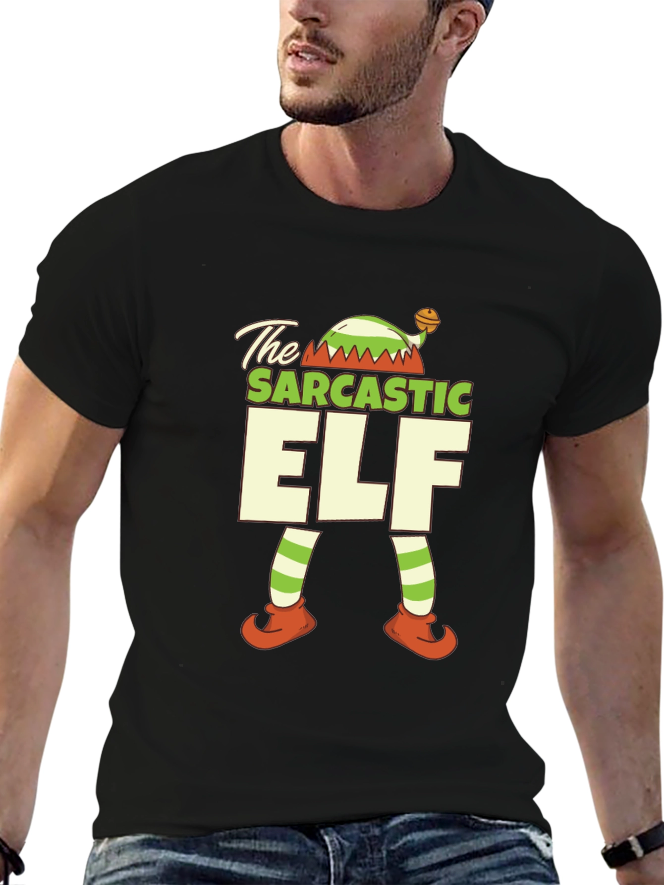 Black Sarcastic Elf Holiday T-Shirt view 6