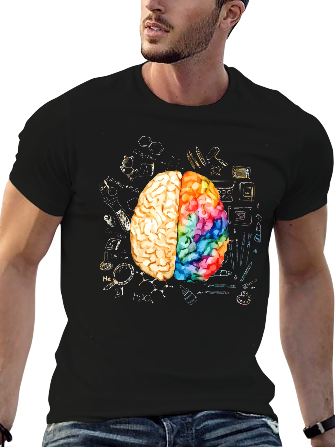 Black Creative Brain Graphic Tee - Artistic Mind T-Shirt view 6