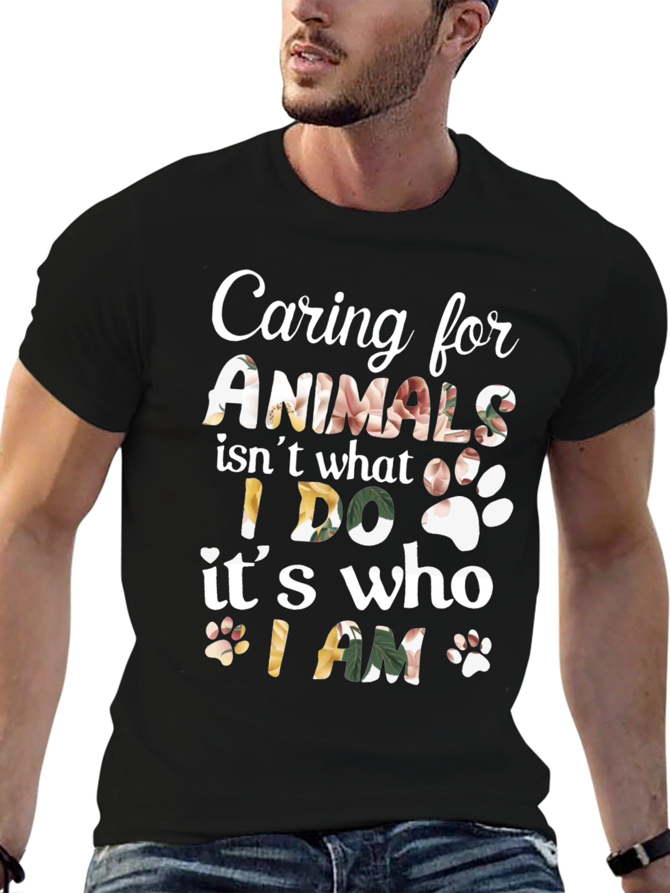 Black Caring for Animals Floral Print T-Shirt view 6