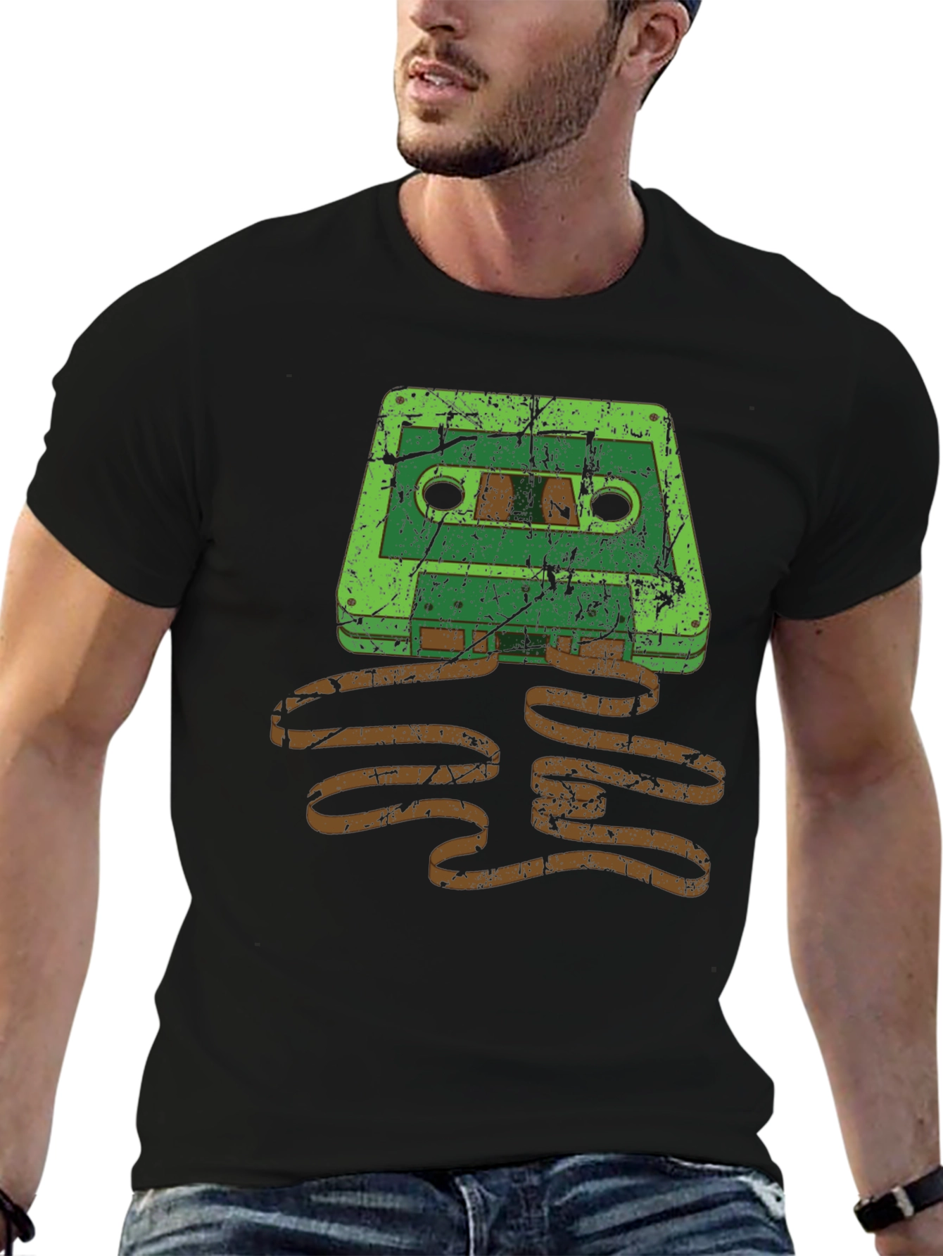 Black Retro Cassette Tape Graphic T-Shirt view 6