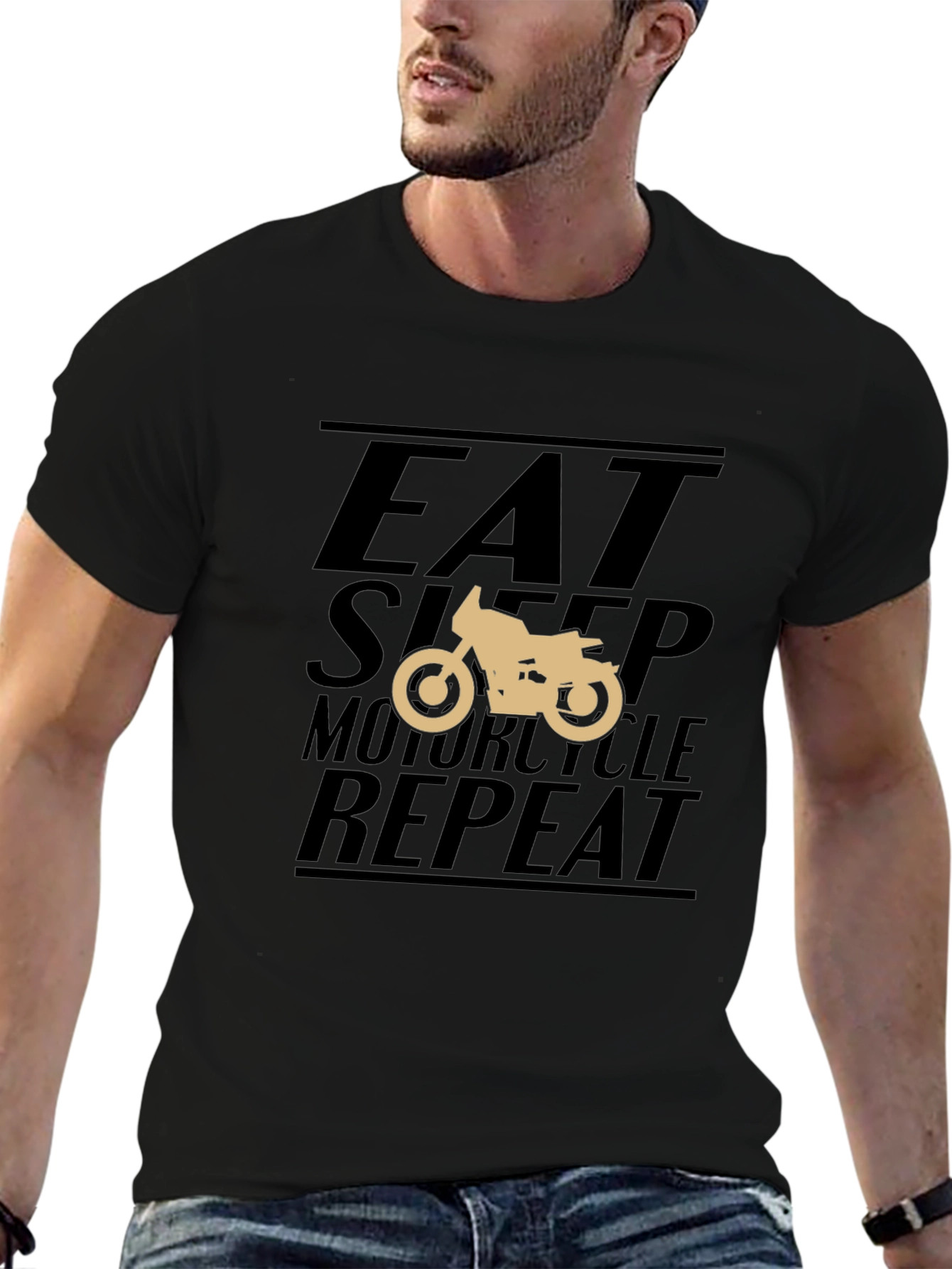 Black Eat Sleep Motorcycle Repeat Black T-Shirt view 6