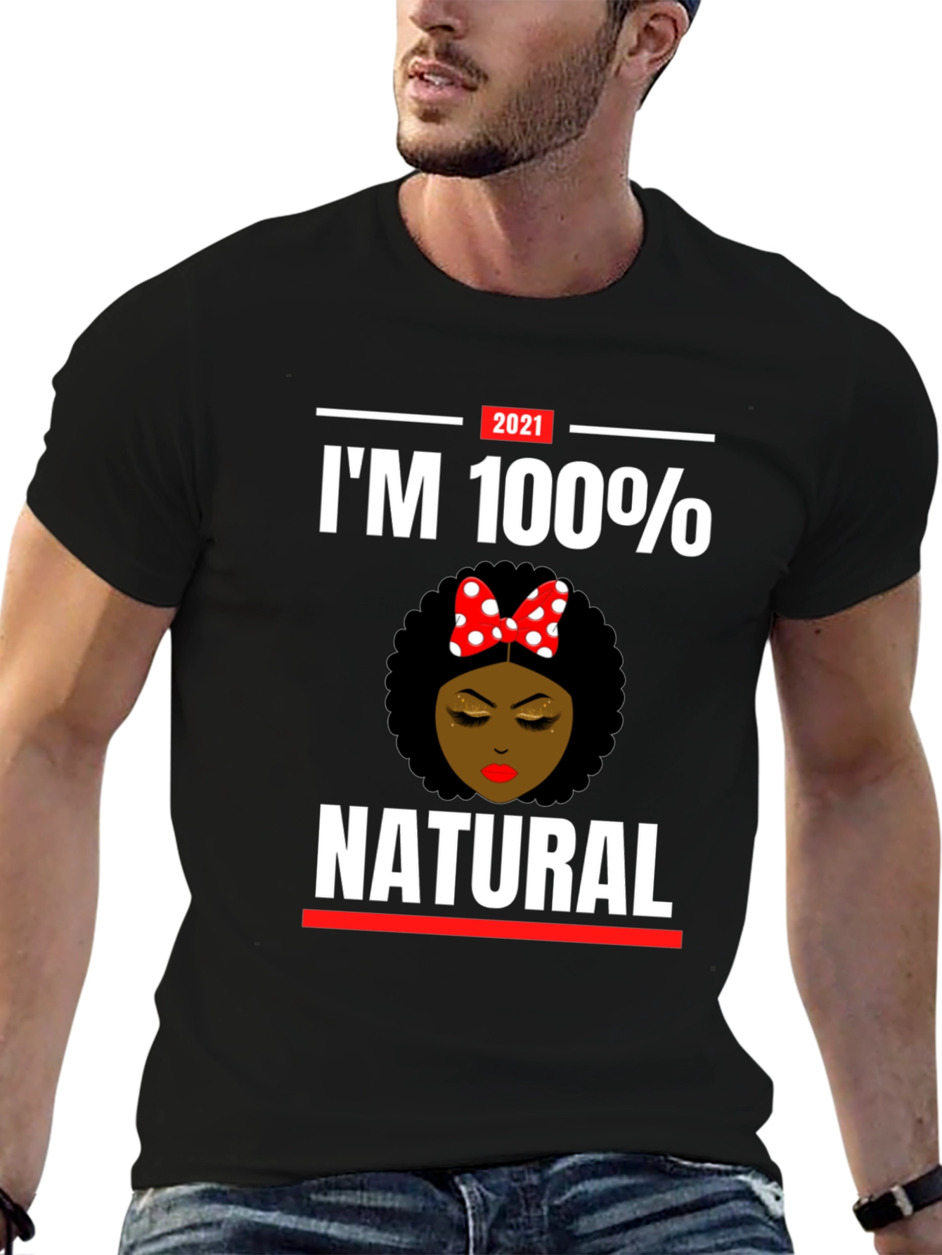 Black I'm 100% Natural T-Shirt, Black Cotton Tee view 6