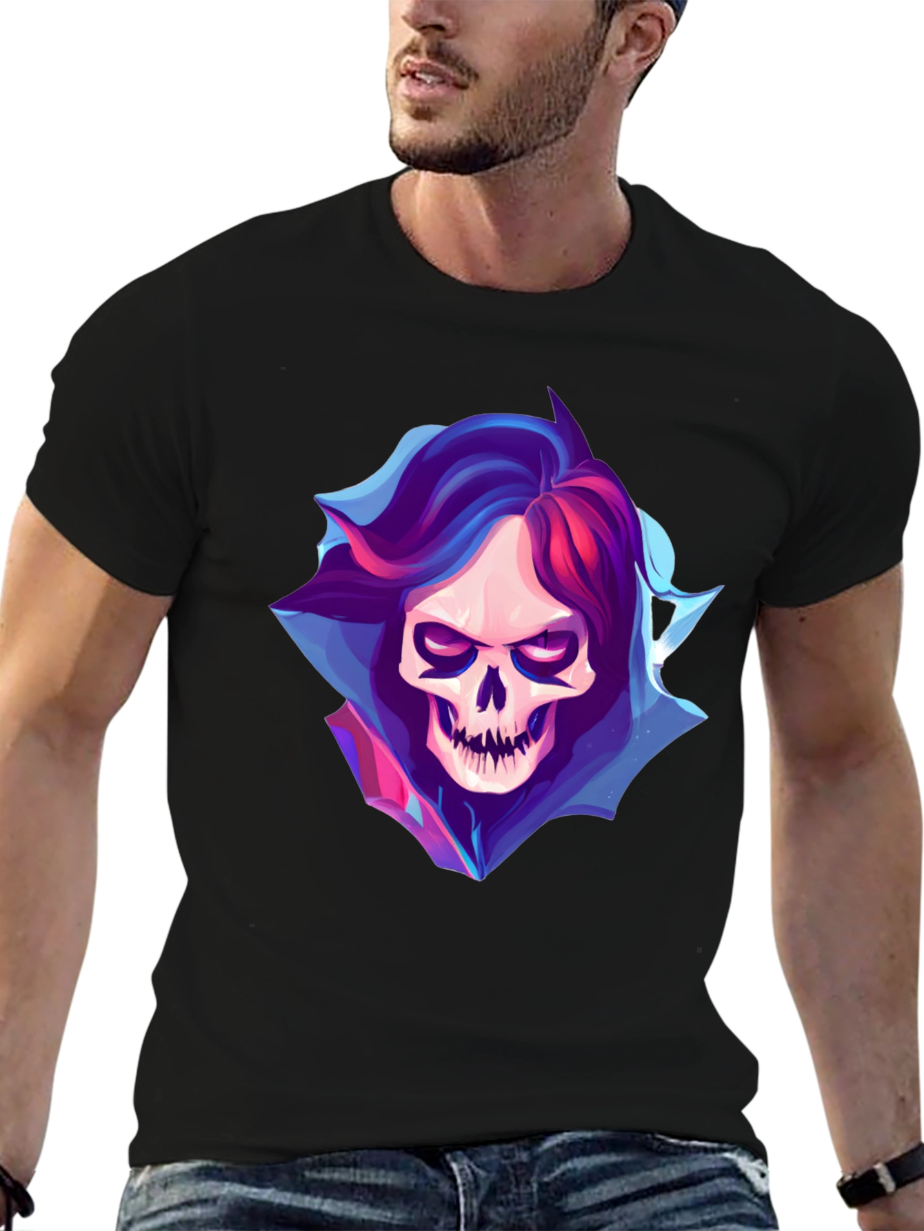 Black Grim Reaper Skull Graphic Black T-Shirt view 6