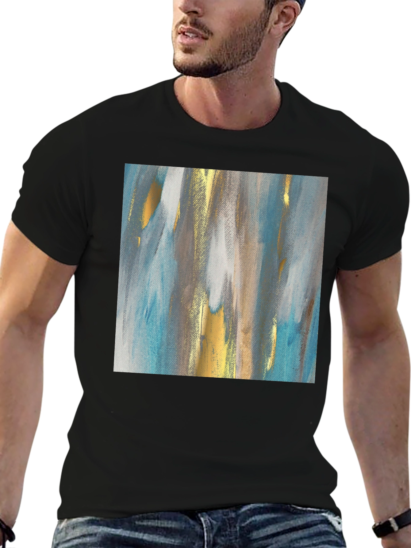 Black Abstract Art Tee - Modern Design Crew Neck T-Shirt view 6