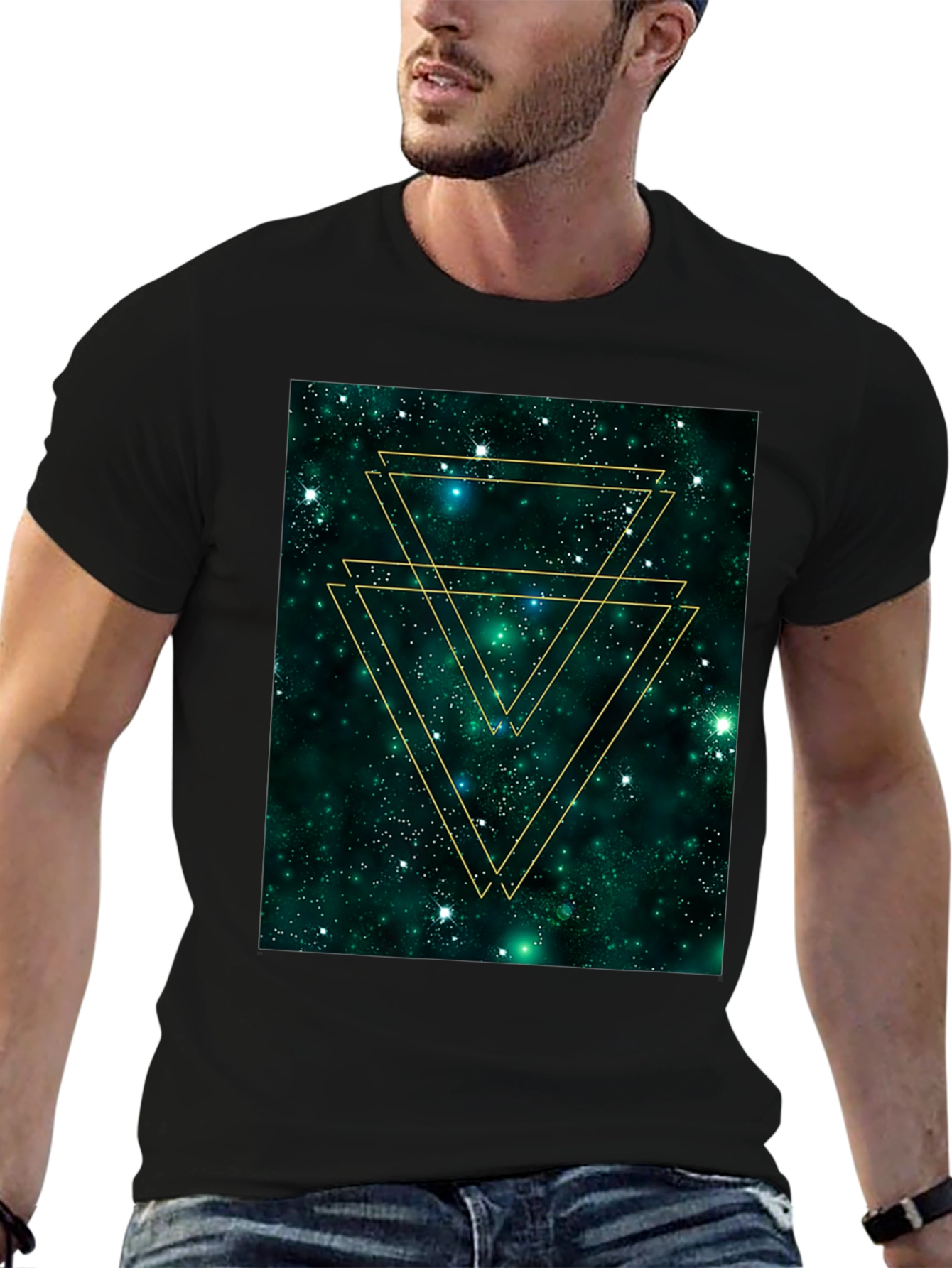 Black Geometric Galaxy Tee - Trendy Graphic Print Shirt view 6