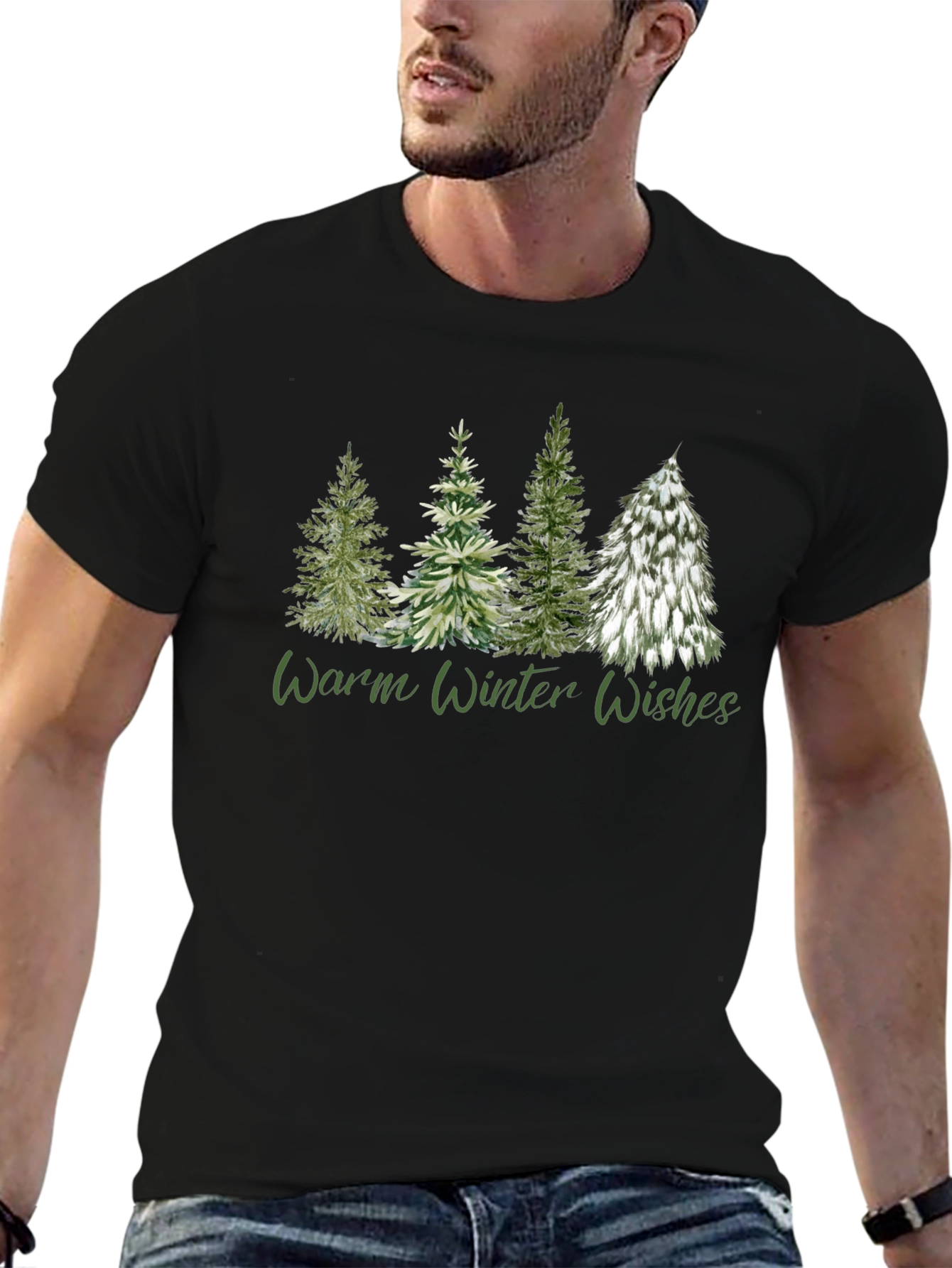Black Warm Winter Wishes Tree Graphic Tee view 6
