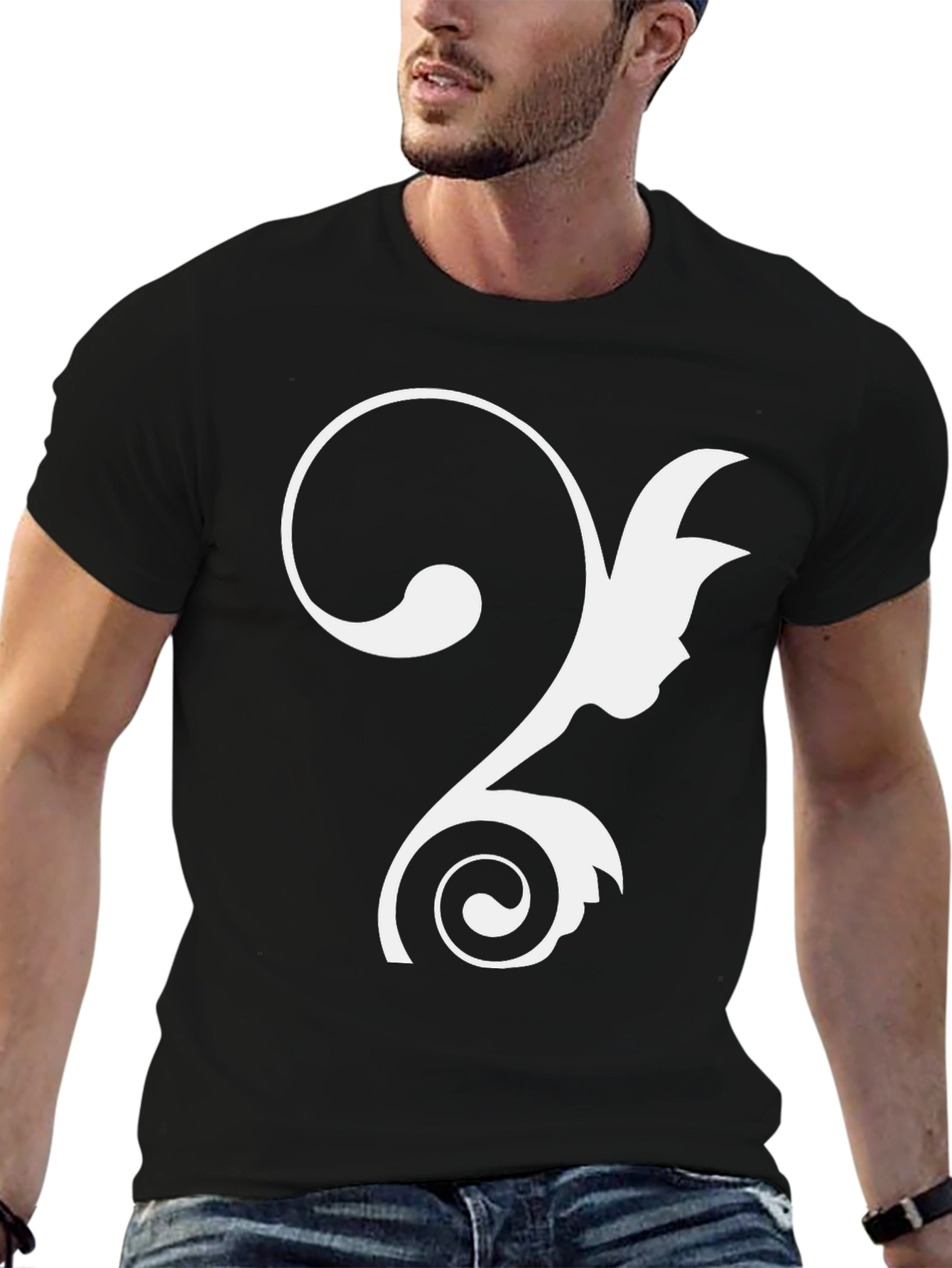 Elegant Scrollwork Graphic Tee - Stylish Black Cotton Blend Shirt - 6