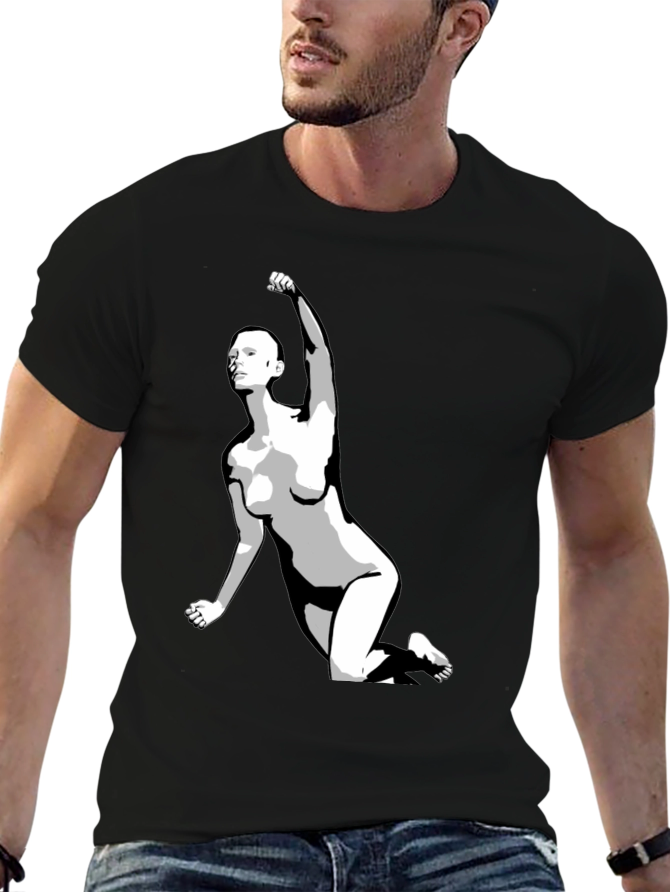 Black Bold Graphic Tee - Empowered Figure Design view 6