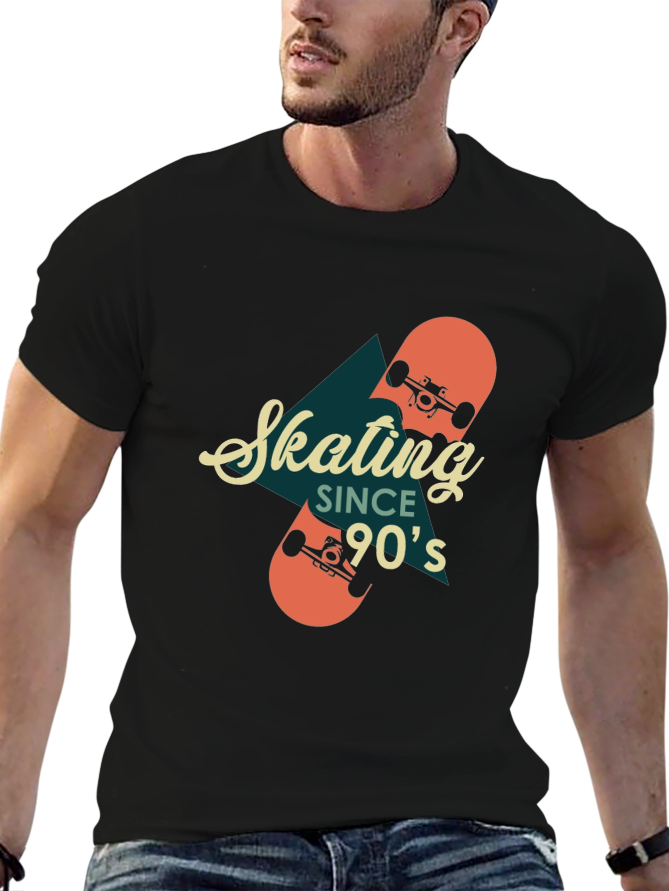 Black Skating Since 90's Retro Graphic T-Shirt view 6