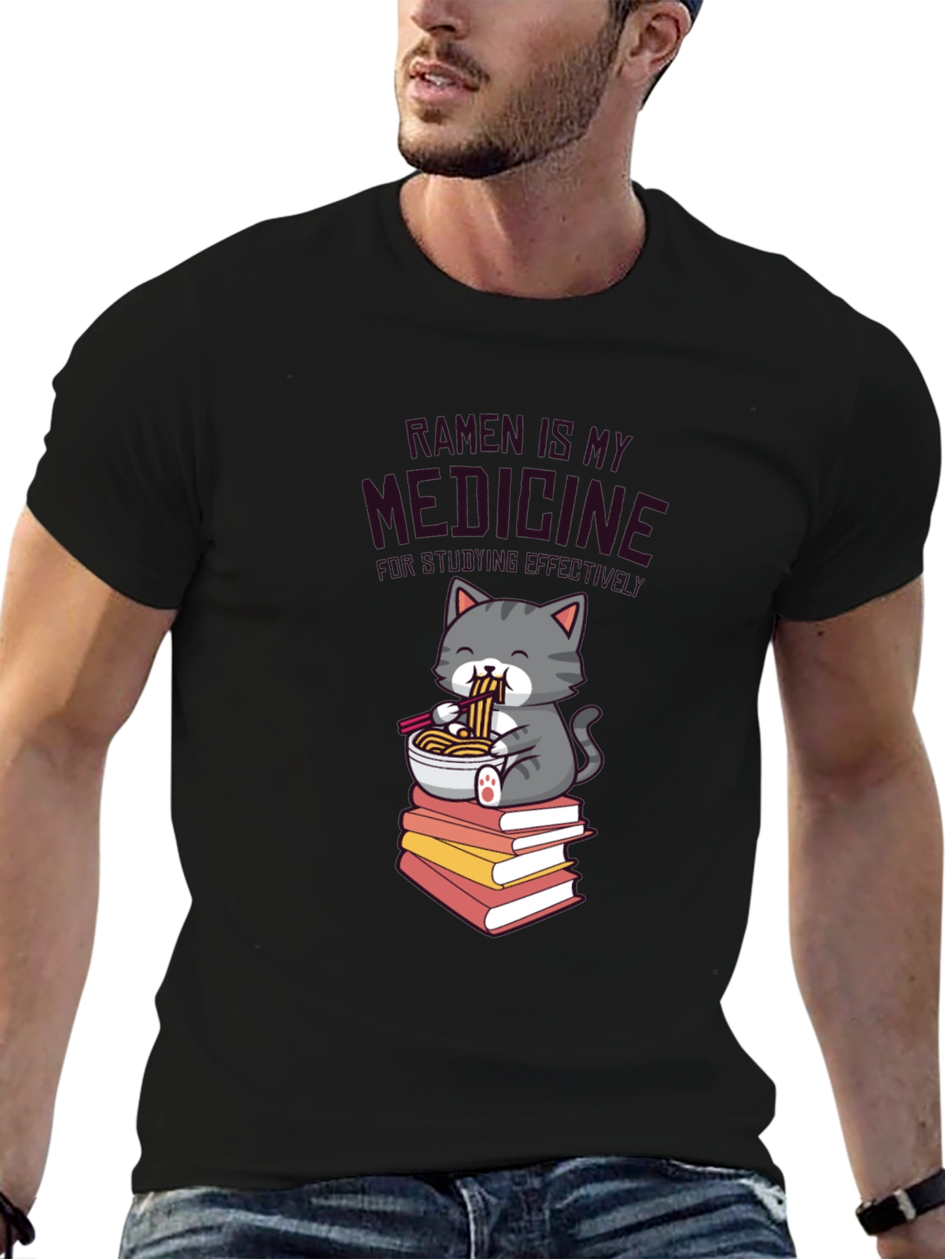 Black Ramen is My Medicine T-Shirt - Cute Cat Design view 6
