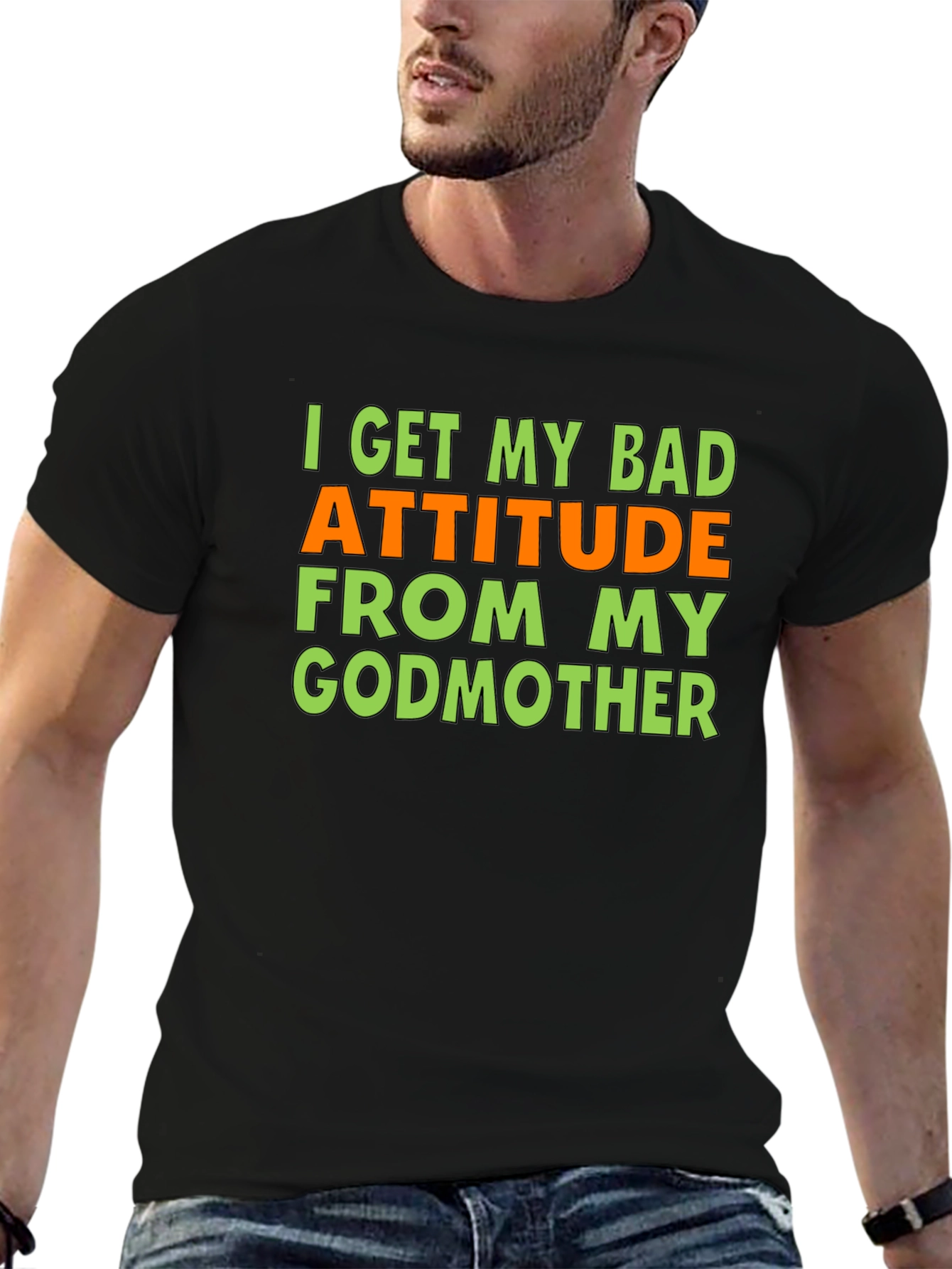 Black Bad Attitude Godmother Graphic T-Shirt - Funny Novelty Tee view 6