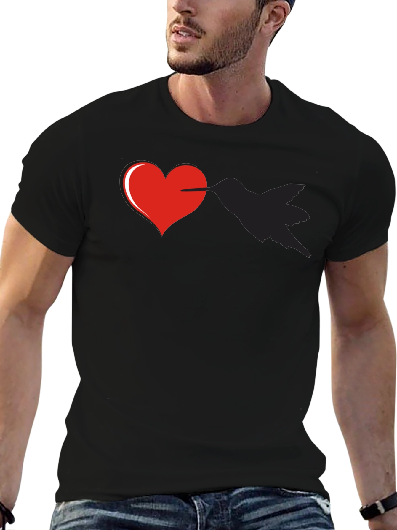 Black Heart Pierced By Hummingbird Graphic Tee view 6