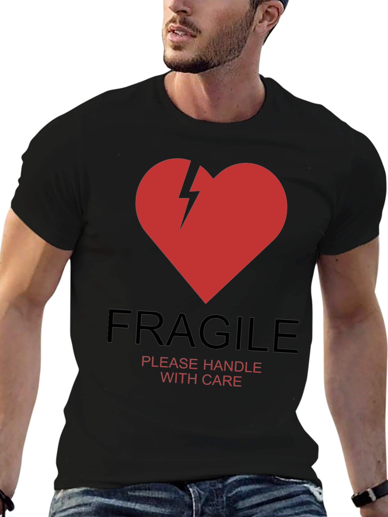 Black Fragile Heart Graphic T-Shirt - Handle With Care view 6