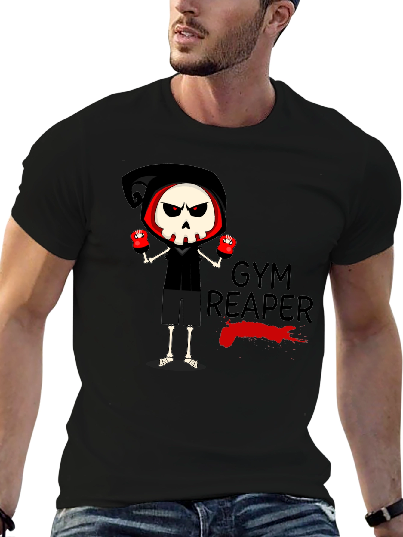 Black Gym Reaper Graphic Tee - Skeleton Boxer Design view 6