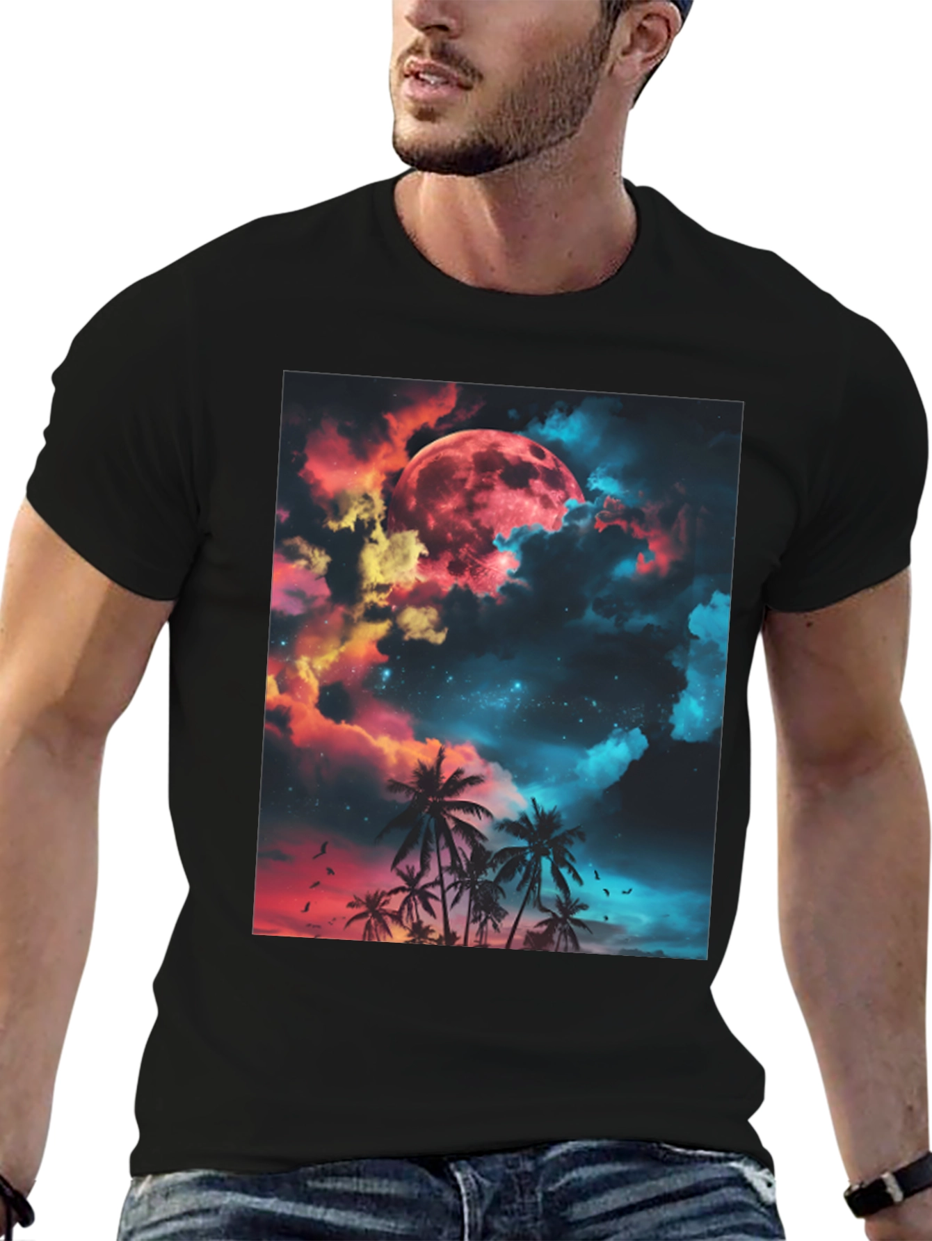 Black Tropical Moon Graphic T-Shirt view 6