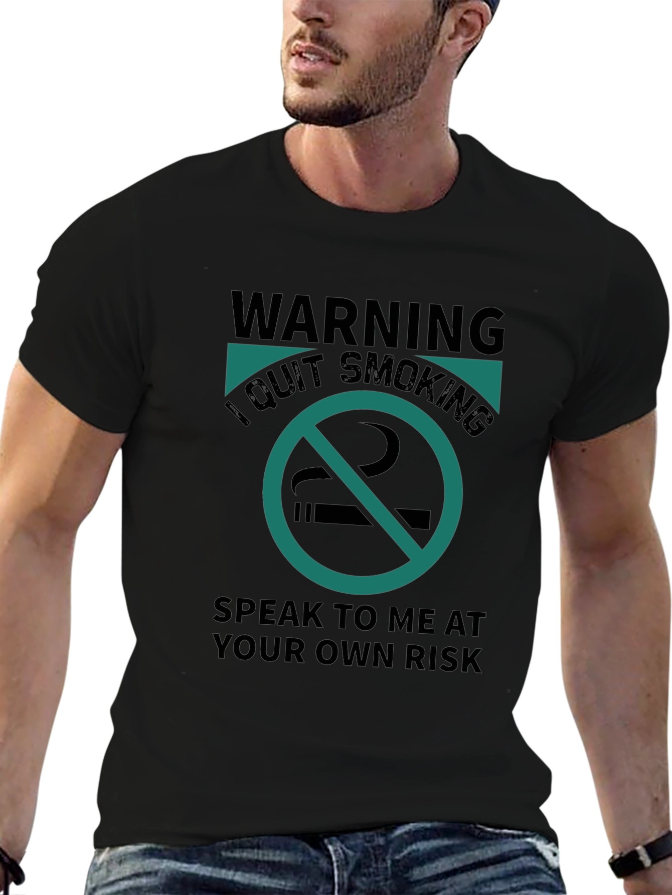 Black Warning I Quit Smoking Black T-Shirt view 6
