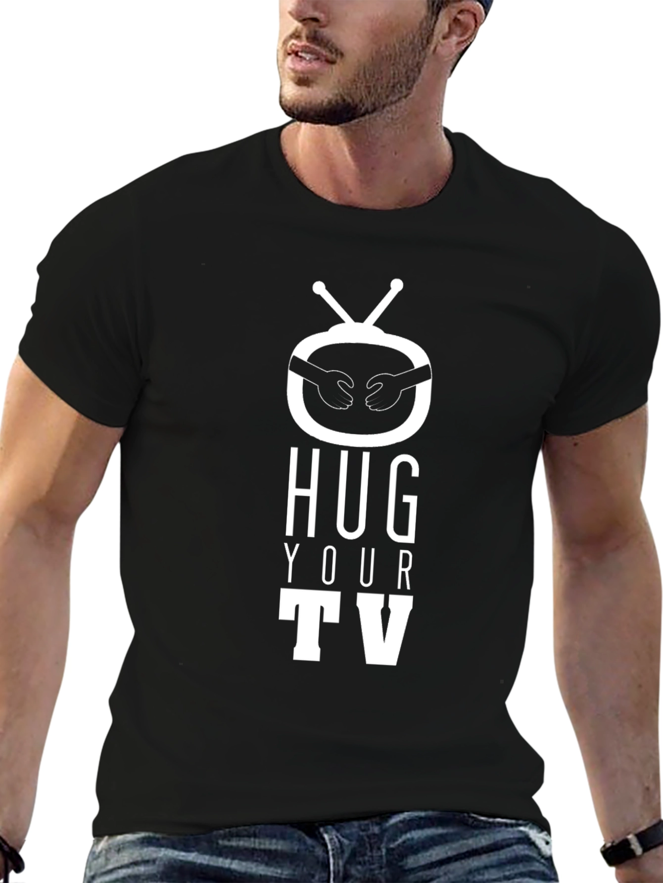 Hug Your TV T-Shirt - Black Graphic Tee - 6