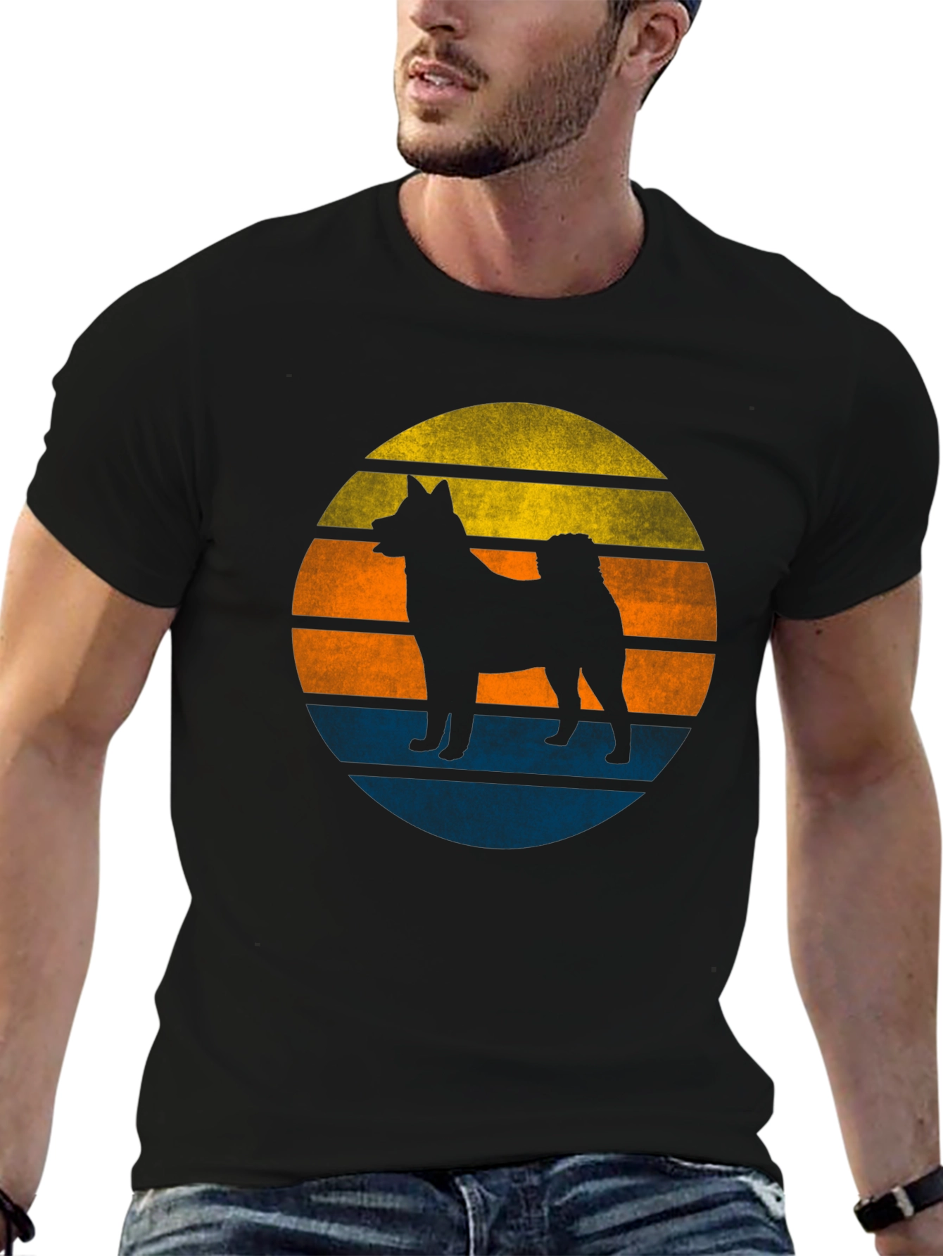 Black Retro Dog Sunset Graphic Tee - Men's Black T-Shirt view 6