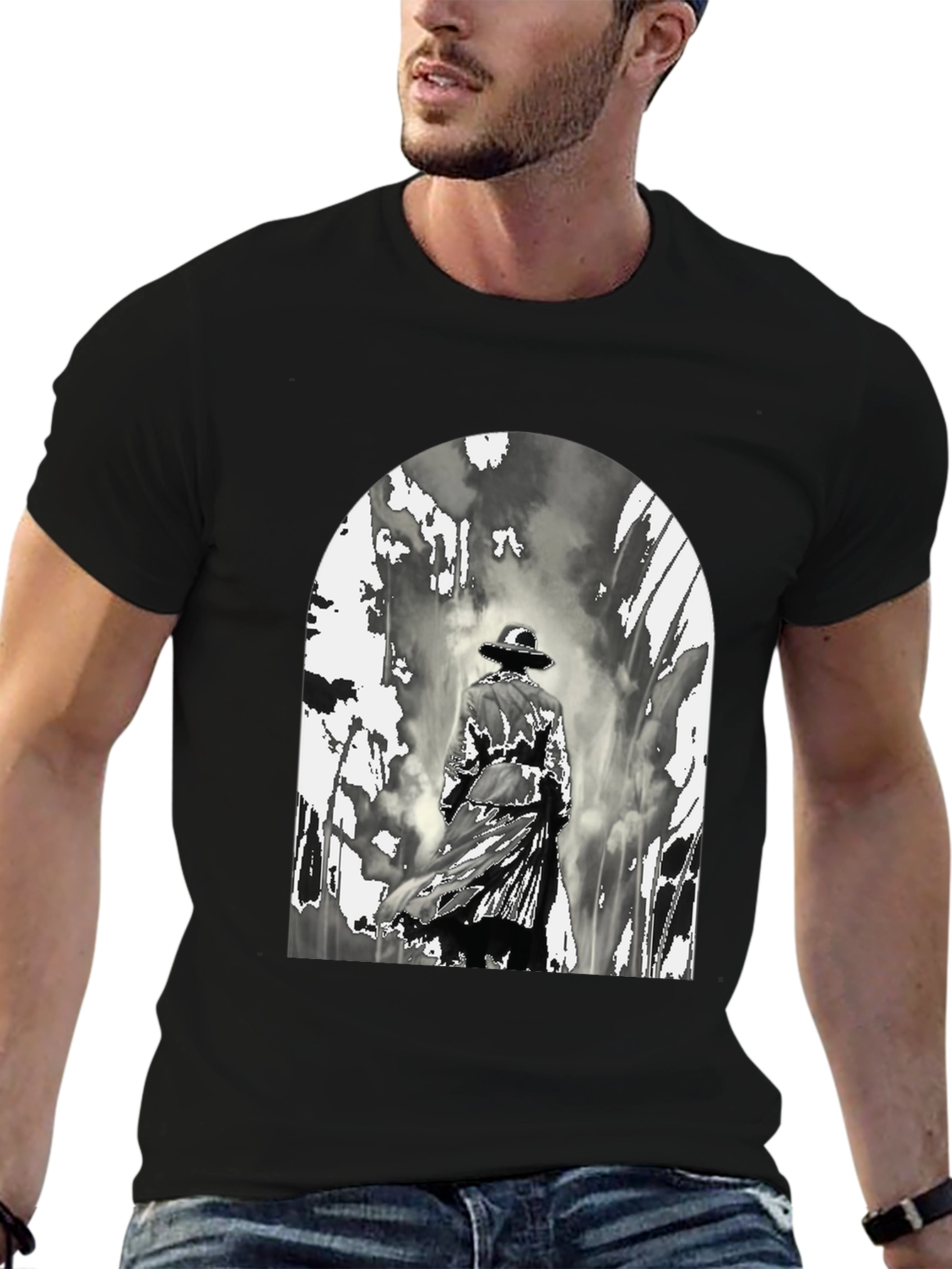 Black Noir Detective Graphic T-Shirt view 6