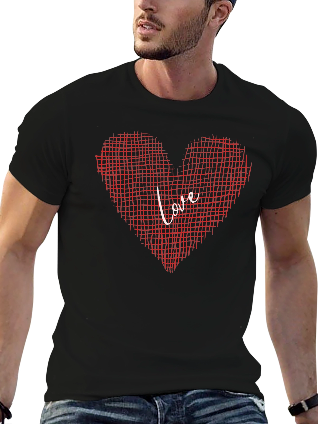 Black Love Grid Heart Graphic Tee - Black view 6