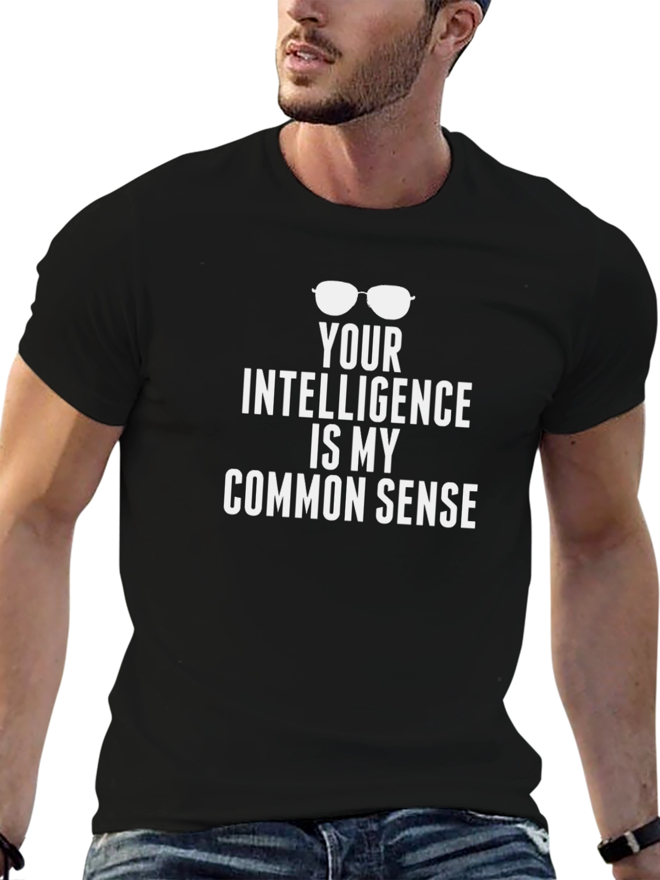 Black Funny Intelligence Common Sense Graphic T-Shirt view 6