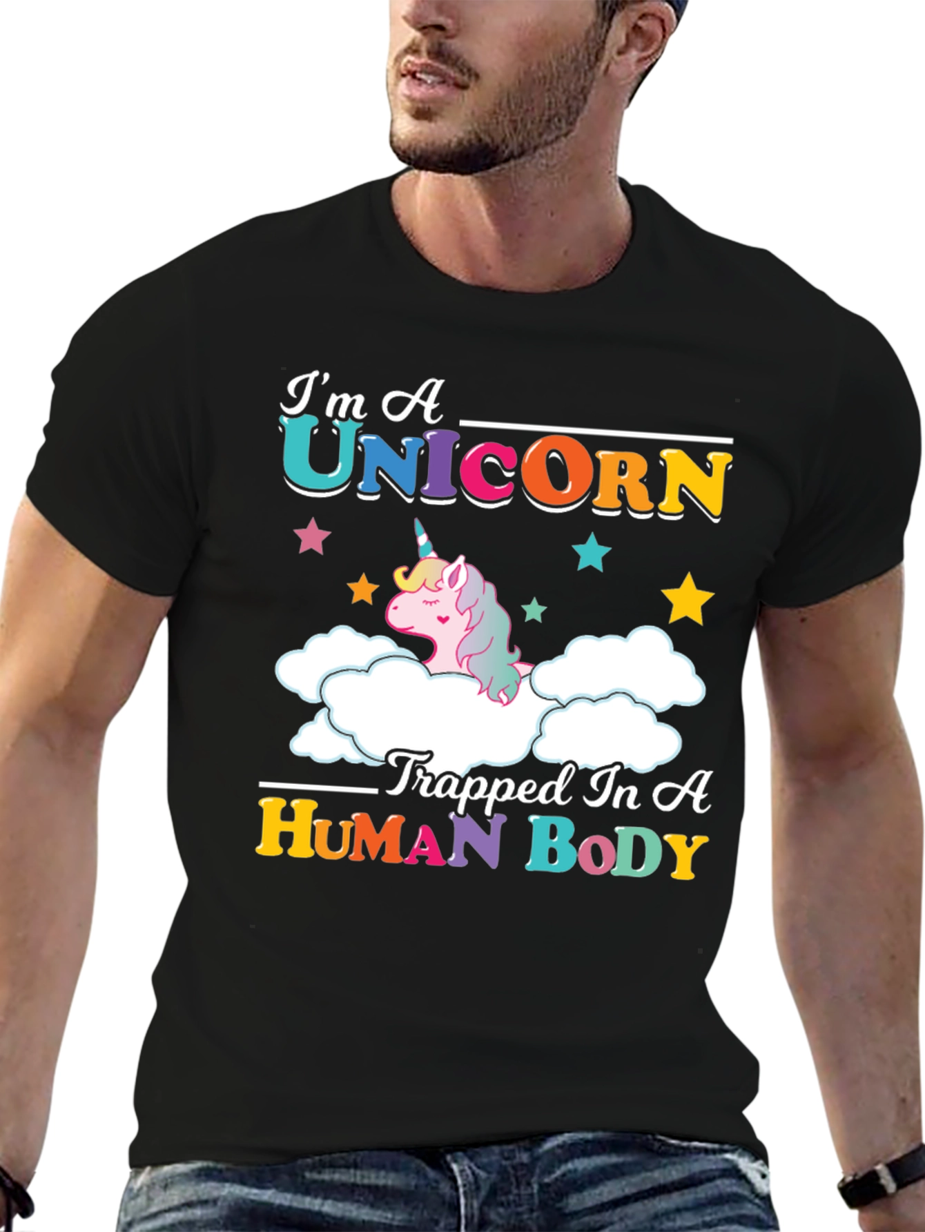 Black I'm A Unicorn Trapped In A Human Body T-Shirt view 6