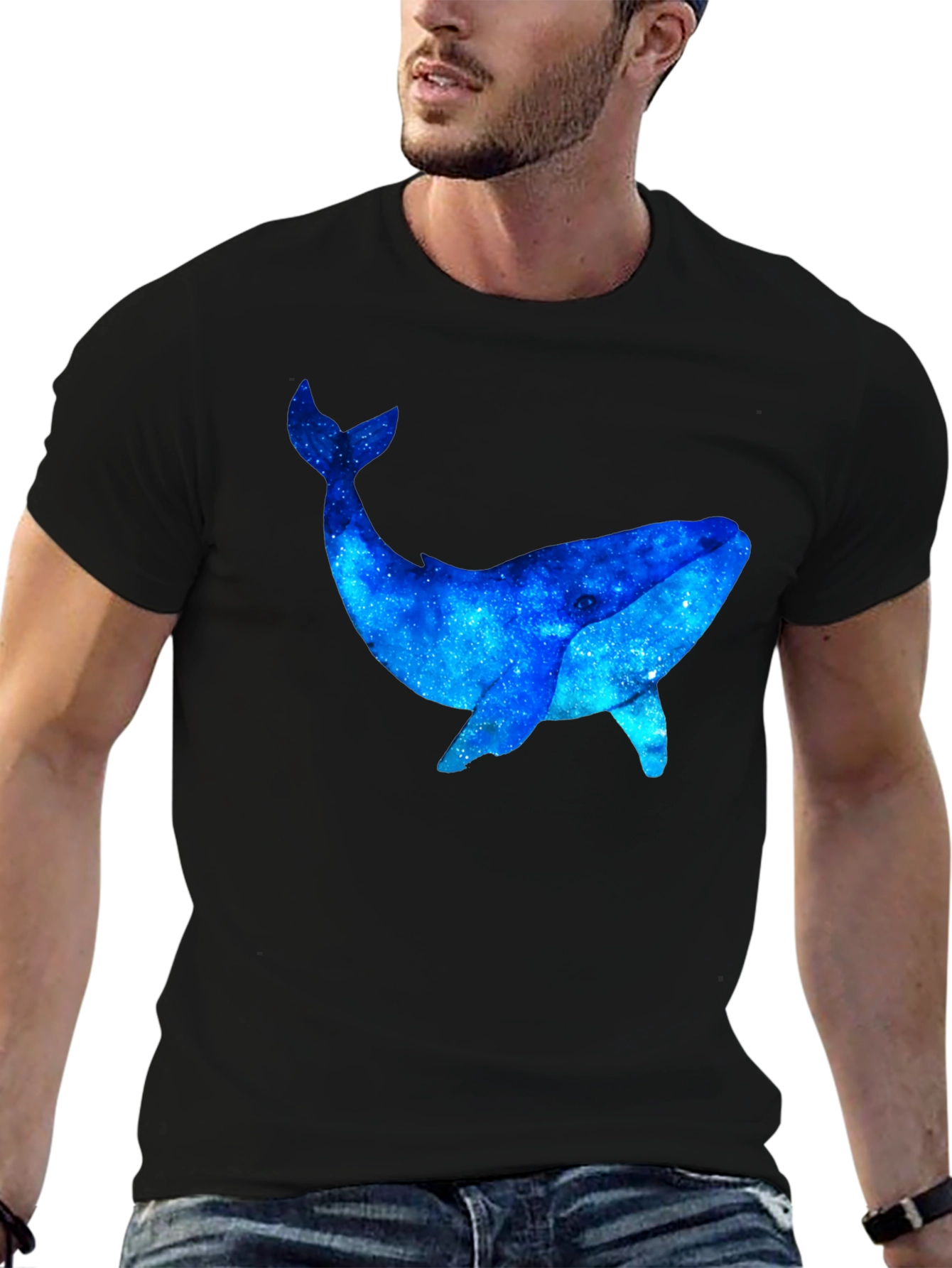 Black Cosmic Whale Graphic Black T-Shirt view 6