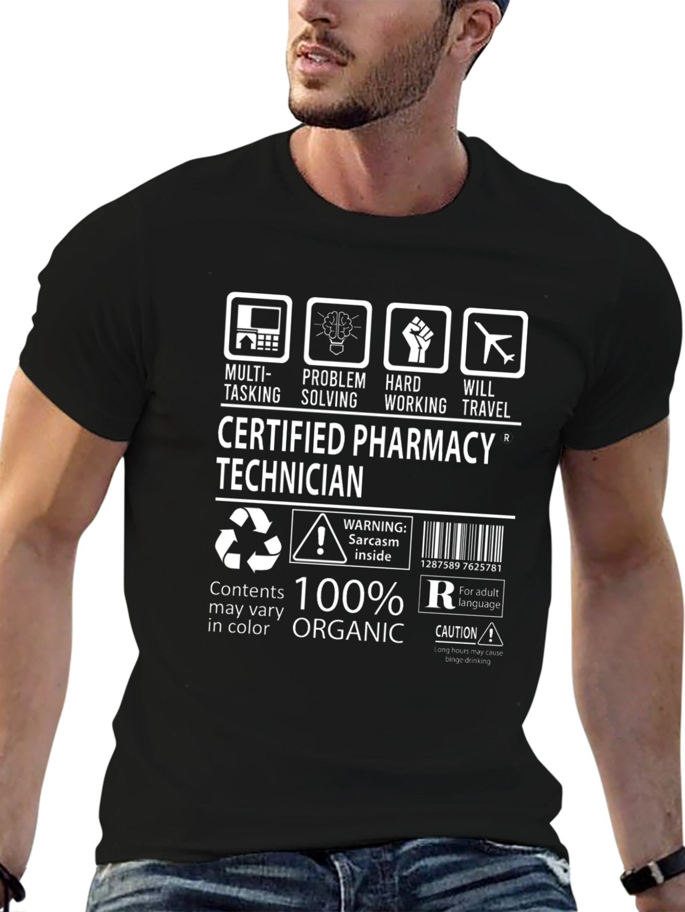 Black Certified Pharmacy Technician T-Shirt view 6