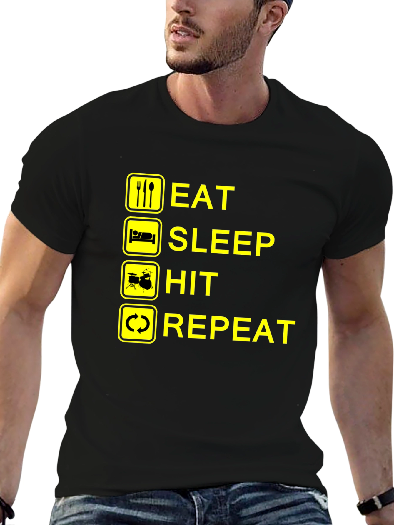 Black Eat Sleep Hit Repeat Drummer T-Shirt view 6