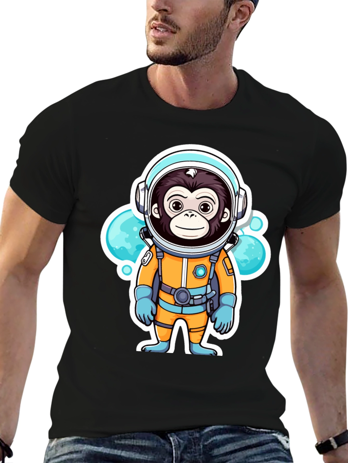 Black Monkey Astronaut T-Shirt - Space Adventure Graphic Tee view 6