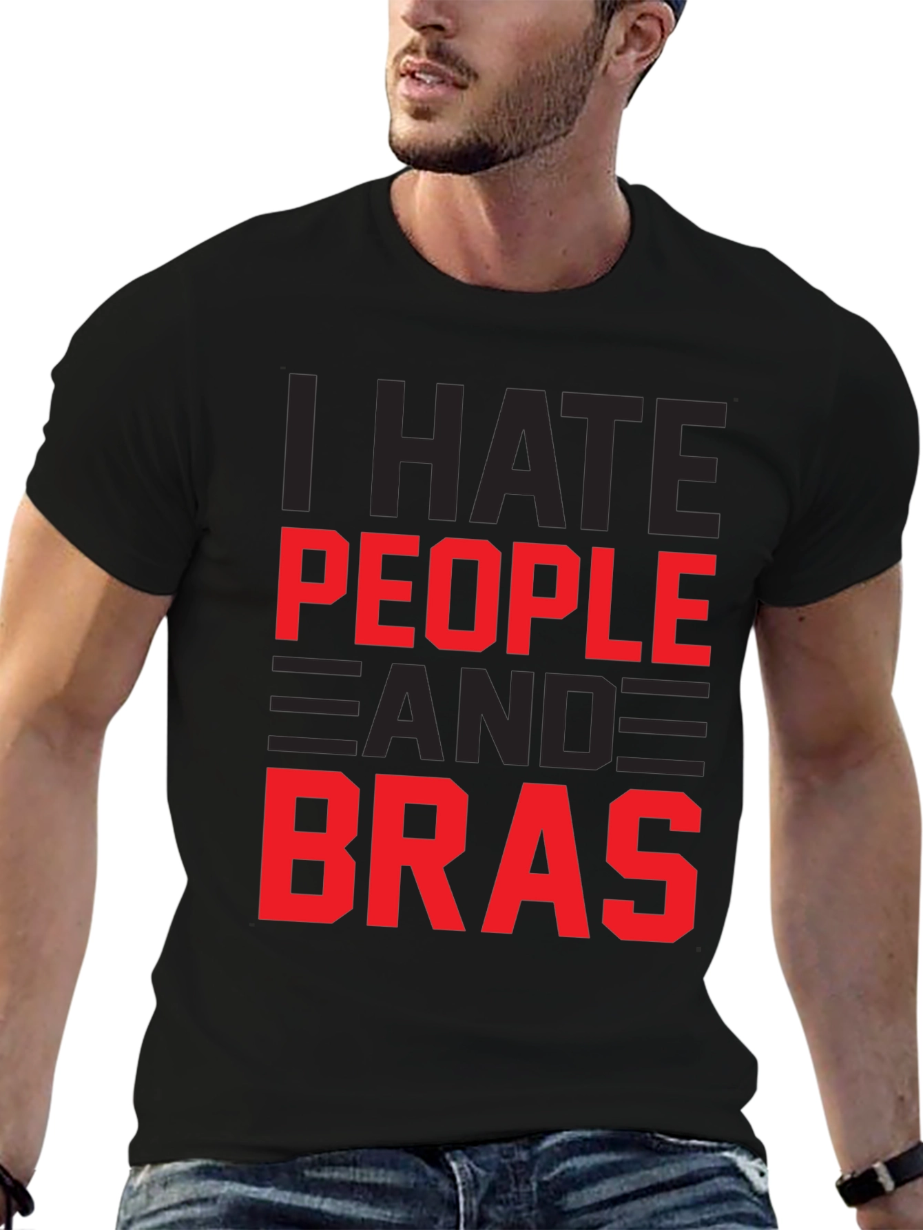 Black I Hate People & Bras Graphic T-Shirt view 6