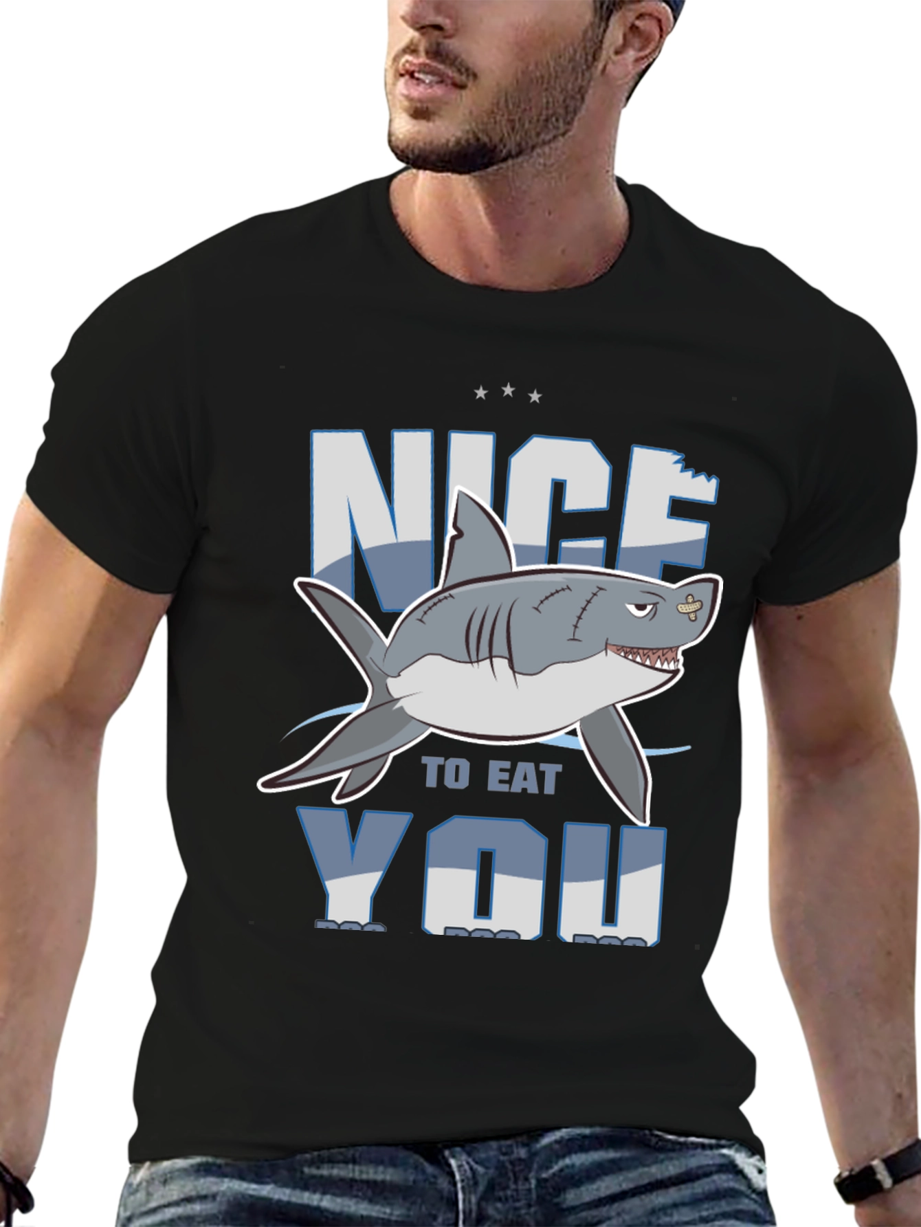 Black Nice to Eat You Shark Graphic T-Shirt view 6
