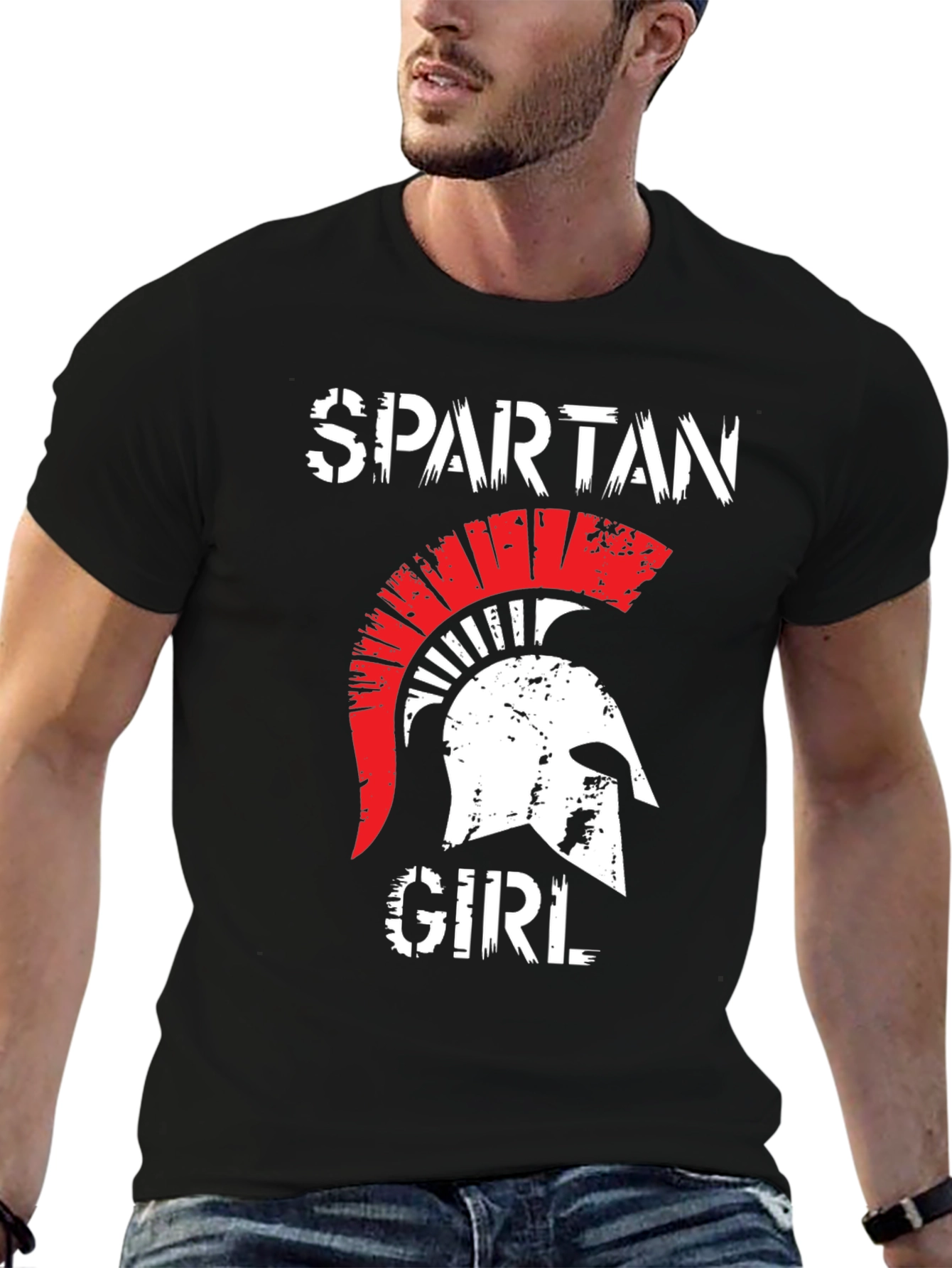 Black Spartan Girl Graphic T-Shirt view 6