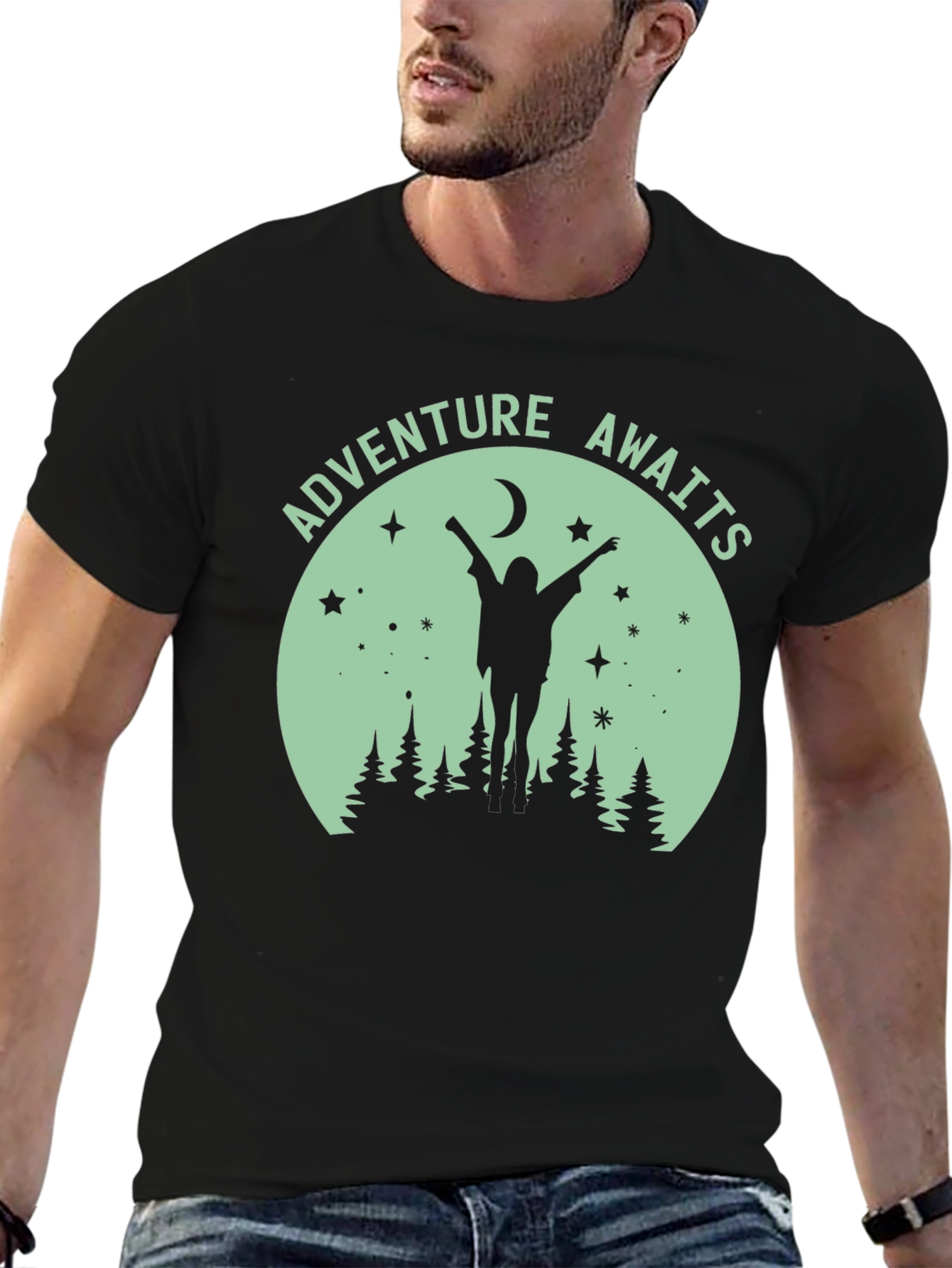 Black Adventure Awaits Graphic Tee - Unisex Black T-Shirt view 6