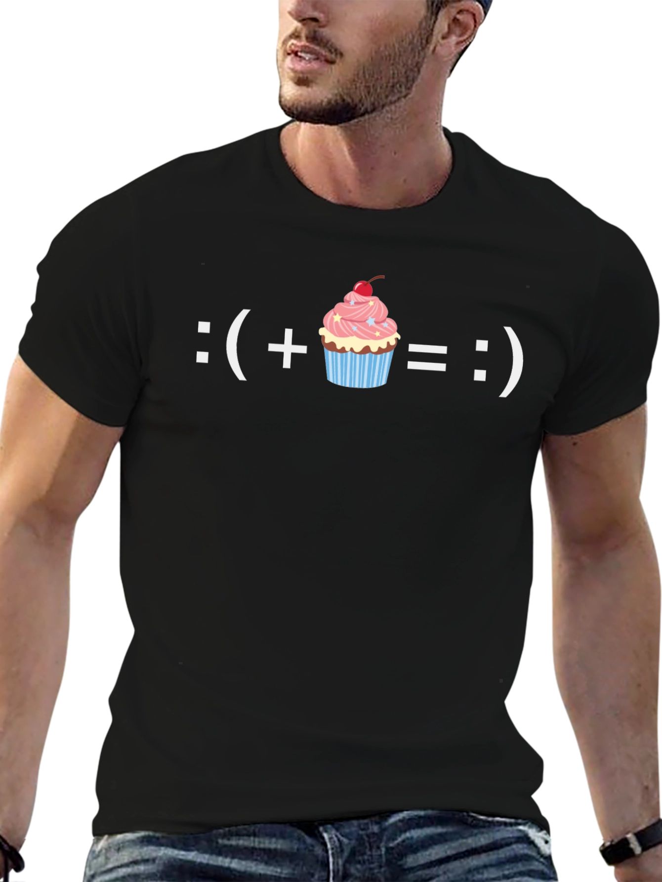 Black Funny Cupcake Equation Graphic T-Shirt view 6